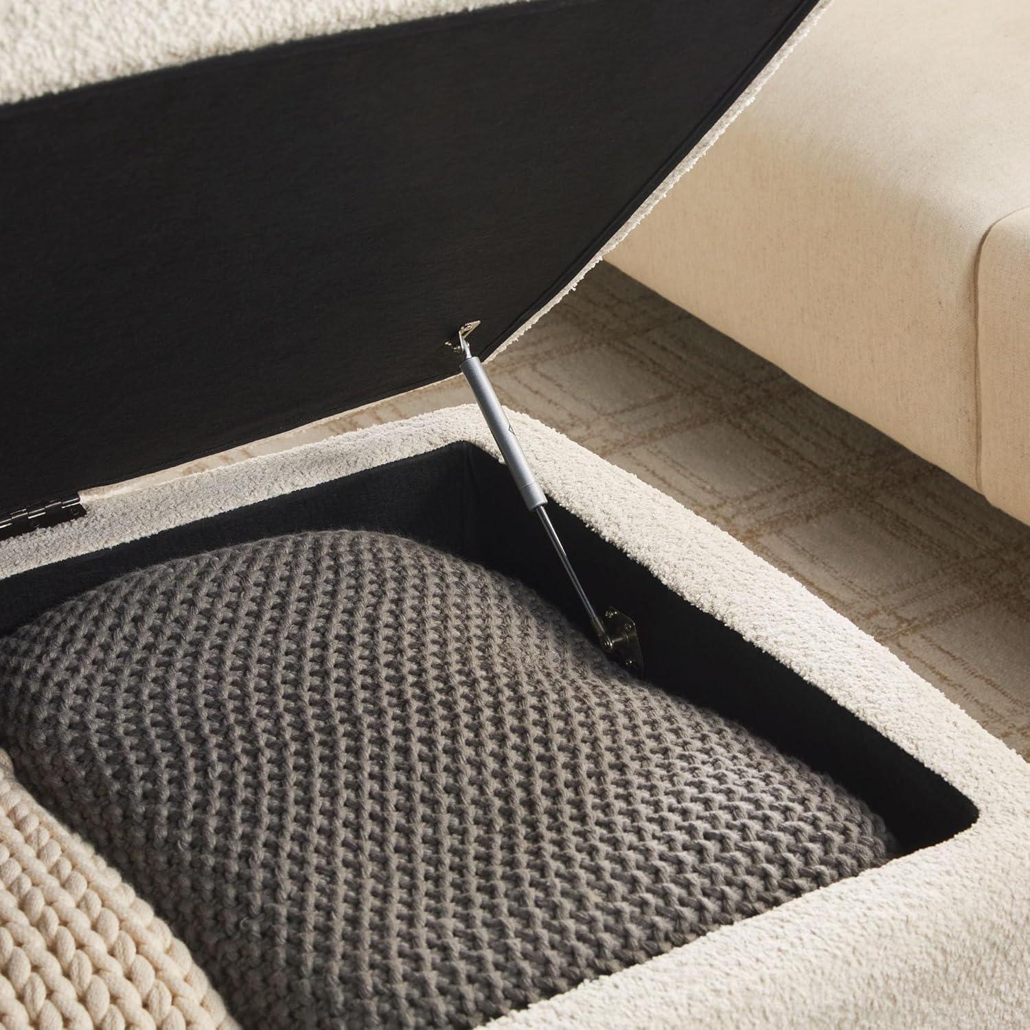 imageWalker Edison Linley Contemporary Large Storage Boucl Ottoman with Wood Legs IvoryIvory