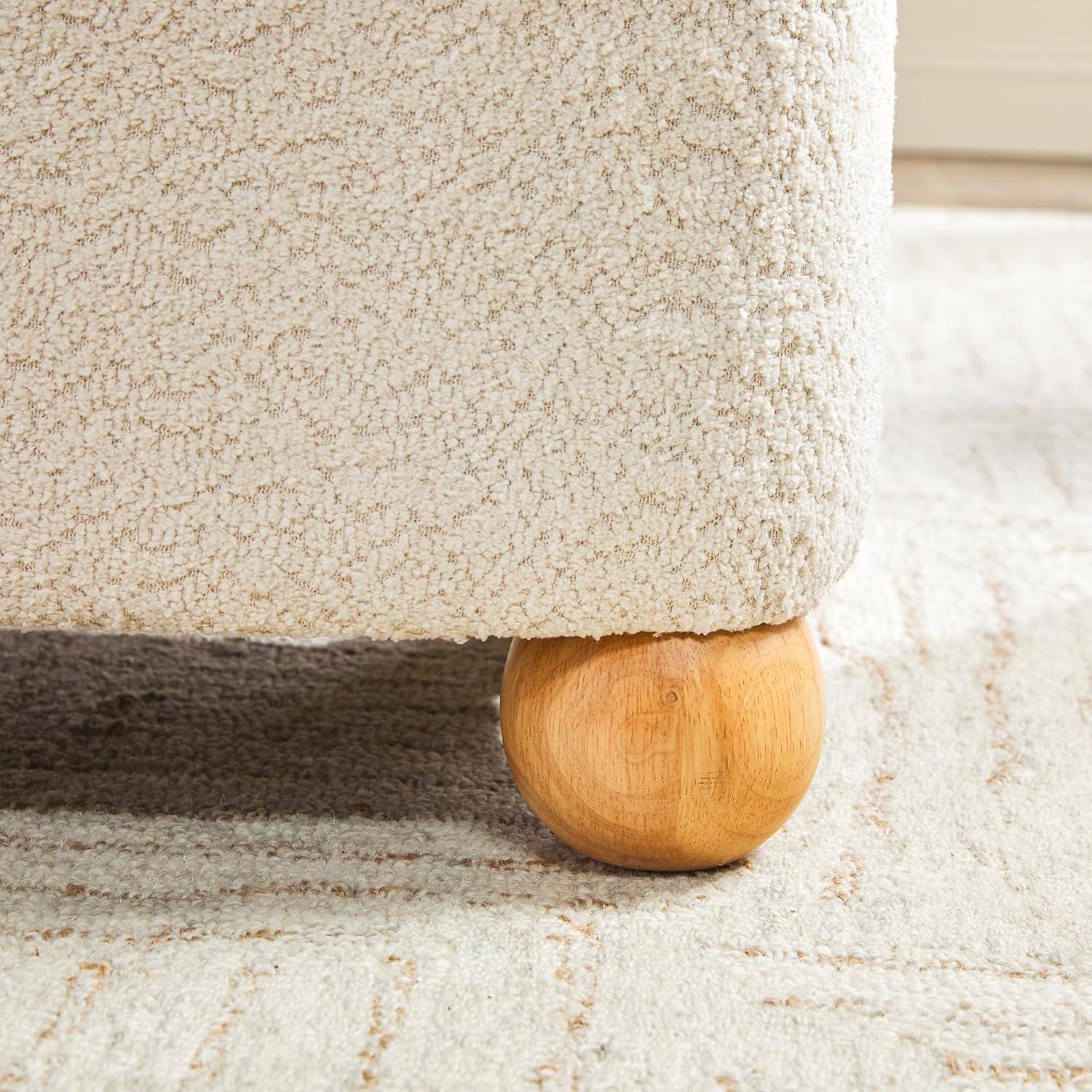 imageWalker Edison Linley Contemporary Large Storage Boucl Ottoman with Wood Legs IvoryIvory