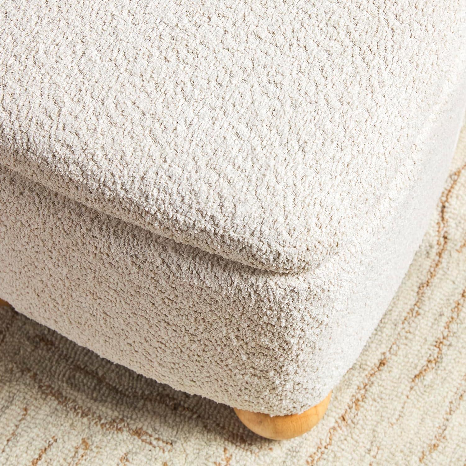 imageWalker Edison Linley Contemporary Large Storage Boucl Ottoman with Wood Legs IvoryIvory