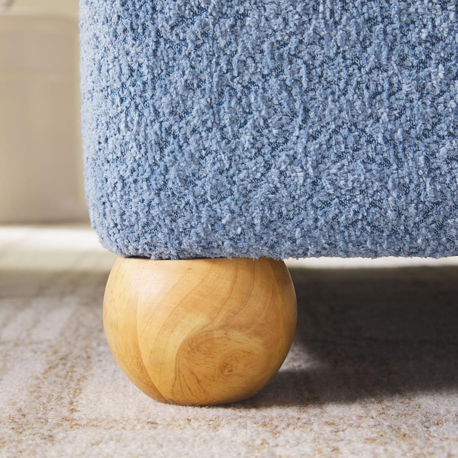 imageWalker Edison Linley Contemporary Large Storage Boucl Ottoman with Wood Legs IvorySoft Blue