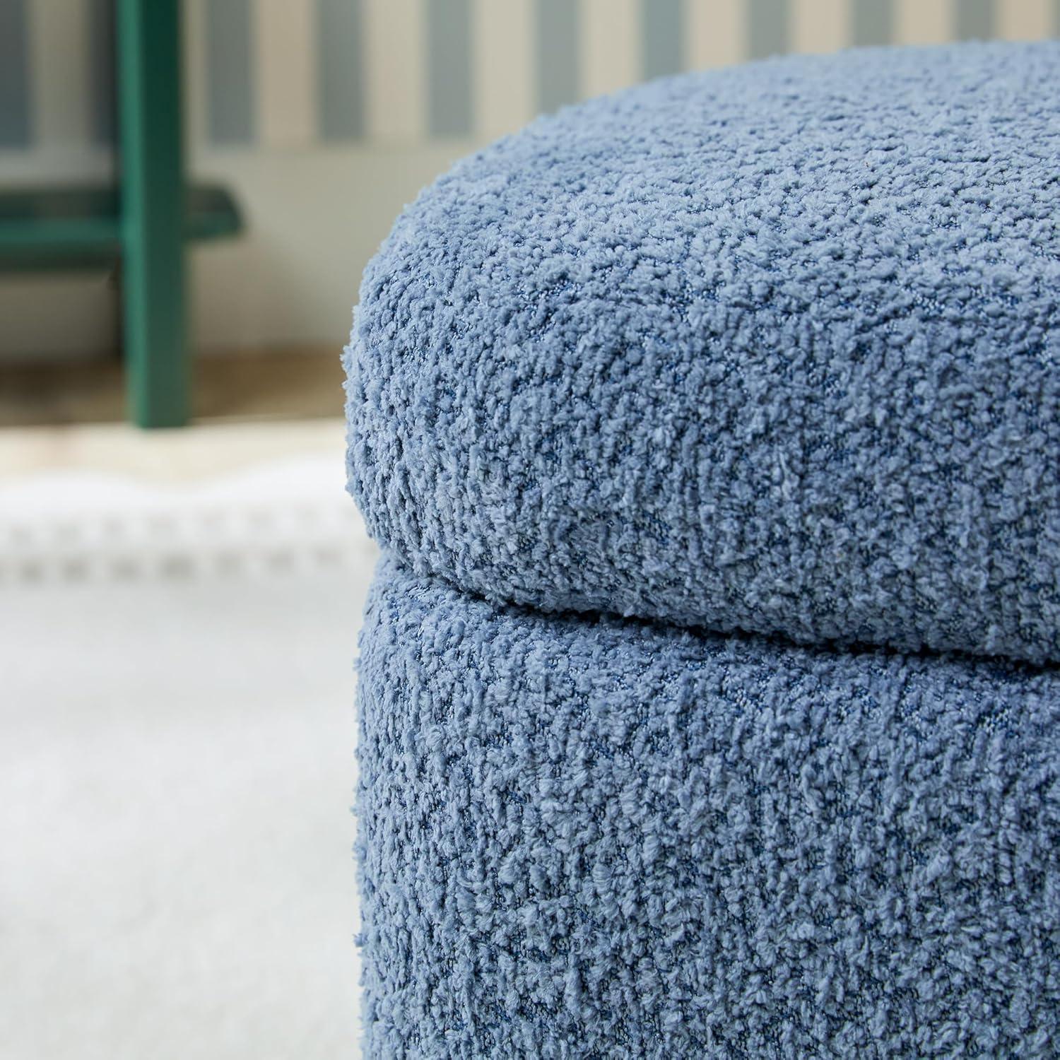 imageWalker Edison Linley Contemporary Large Storage Boucl Ottoman with Wood Legs IvorySoft Blue