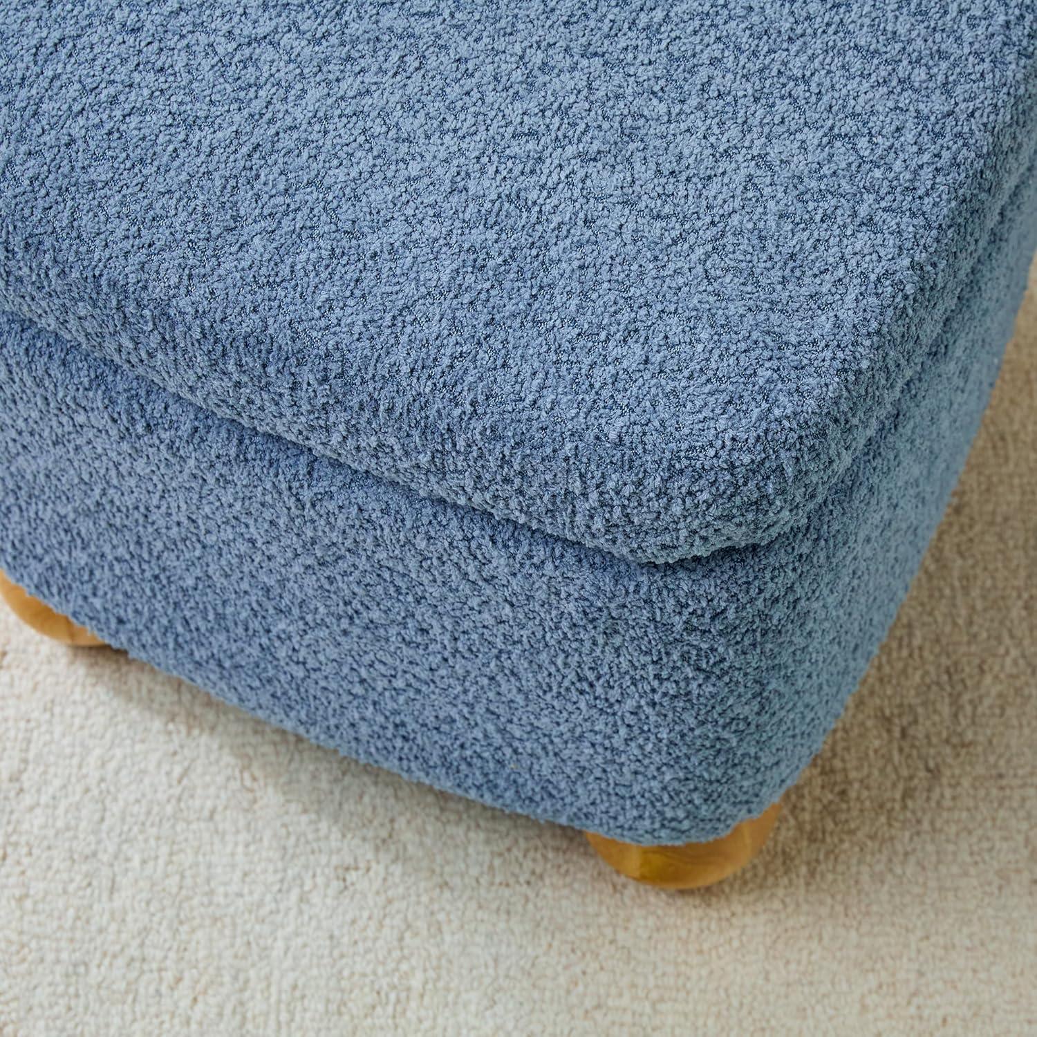 imageWalker Edison Linley Contemporary Large Storage Boucl Ottoman with Wood Legs IvorySoft Blue