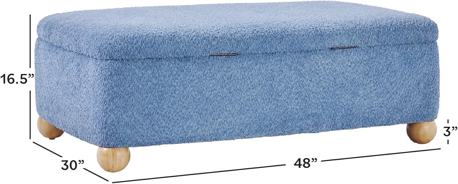 imageWalker Edison Linley Contemporary Large Storage Boucl Ottoman with Wood Legs IvorySoft Blue