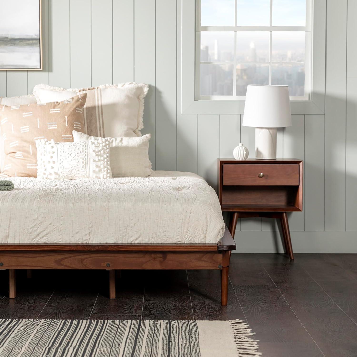 imageWalker Edison Mid Century Modern Solid Wood Platform Bed Headboard Footboard Bed Frame Bedroom King CaramelWalnut