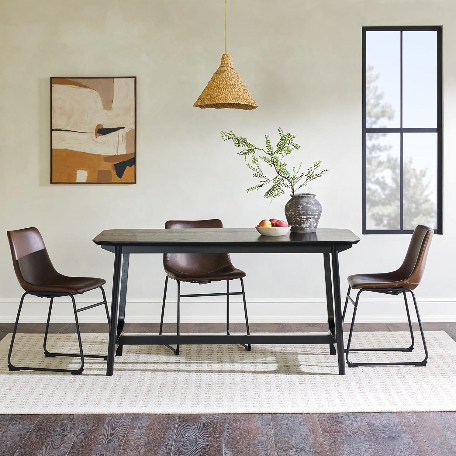 imageWalker Edison MidCentury Modern Solid Wood Trestle Base Dining Table 60 Inch Walnut VeneerBlack Ash