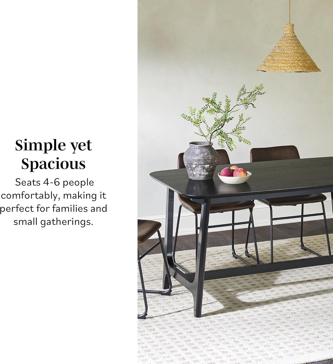 imageWalker Edison MidCentury Modern Solid Wood Trestle Base Dining Table 60 Inch Walnut VeneerBlack Ash