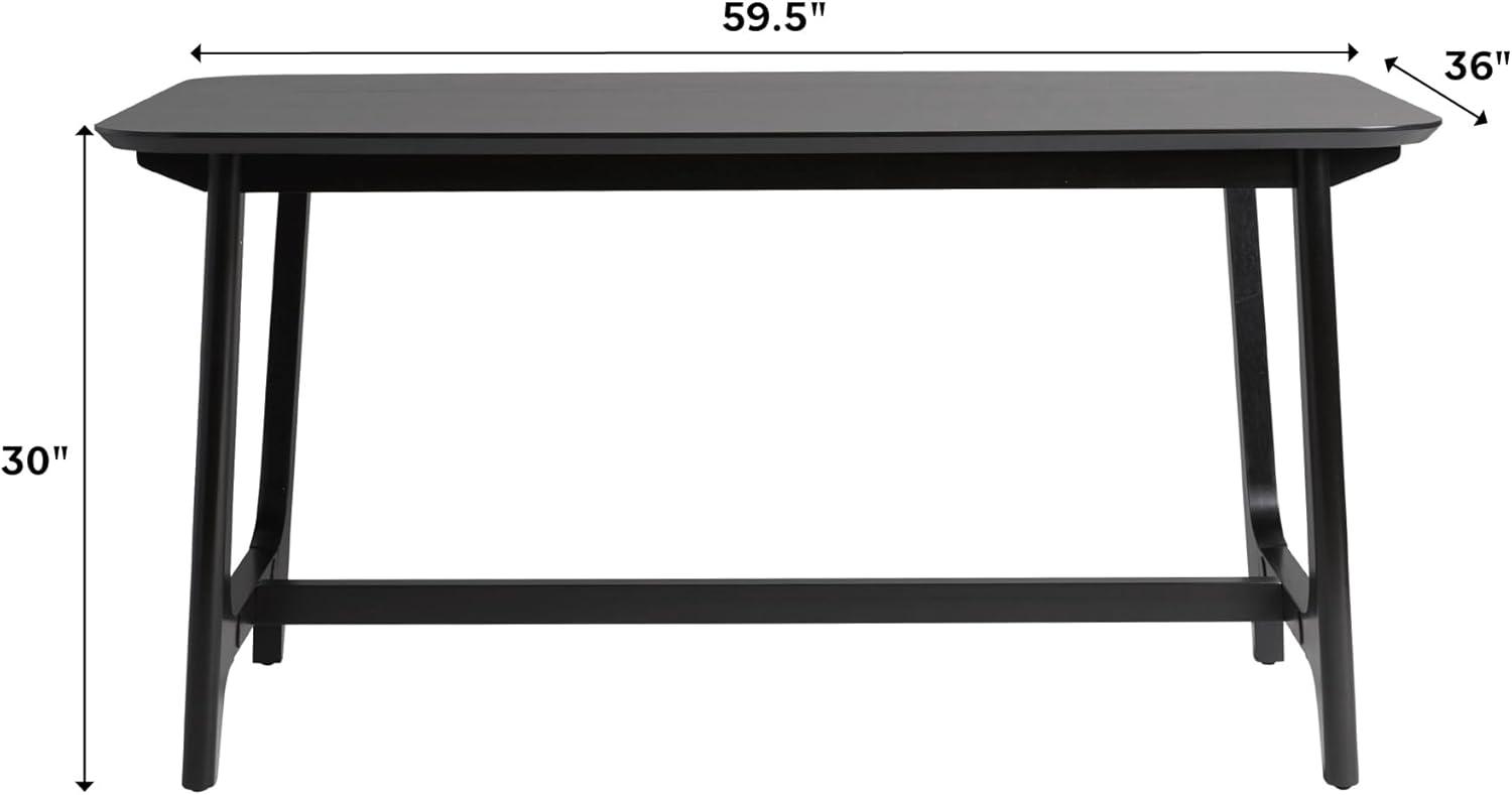 imageWalker Edison MidCentury Modern Solid Wood Trestle Base Dining Table 60 Inch Walnut VeneerBlack Ash