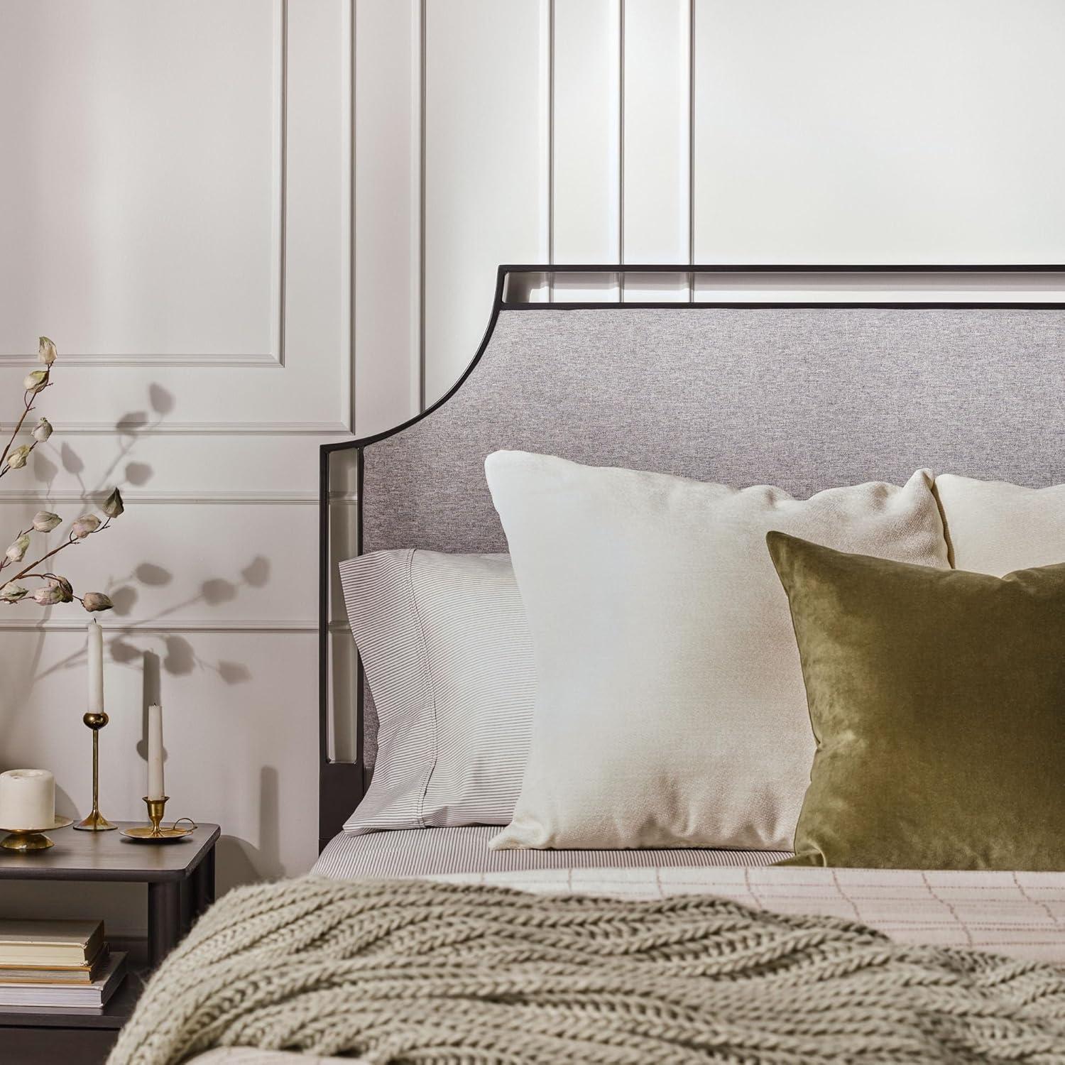 imageWalker Edison Miriam Modern MetalFrame Upholstered Queen Bedframe Queen Size TanGrey