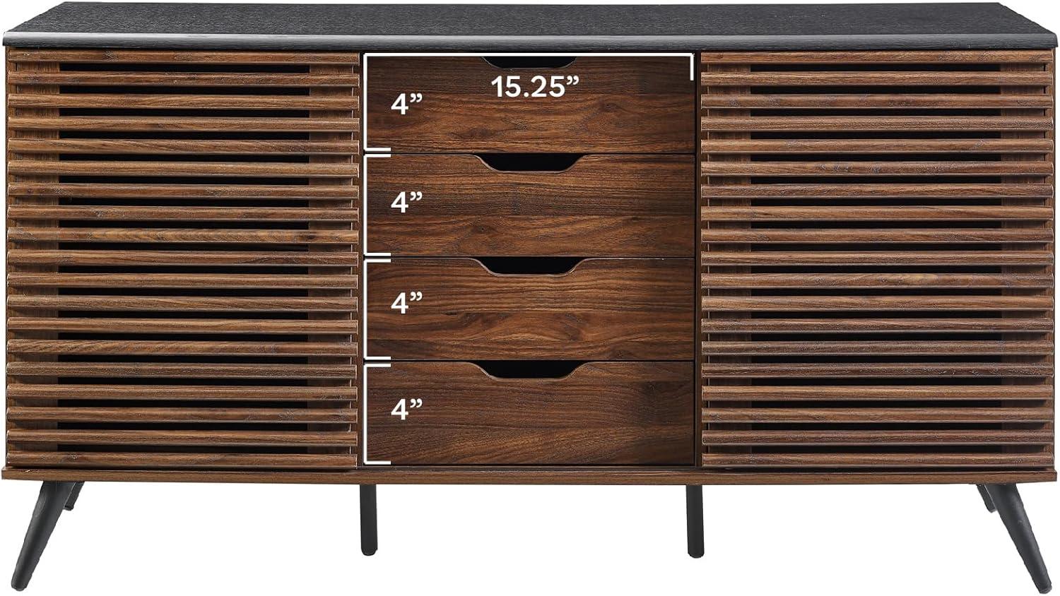 imageWalker Edison Modern 4 Drawer Sliding Door Cabinet Buffet Entryway Serving Storage Cabinet Doors Dining Room Console 59 Inch BlackDark WalnutDark Walnut