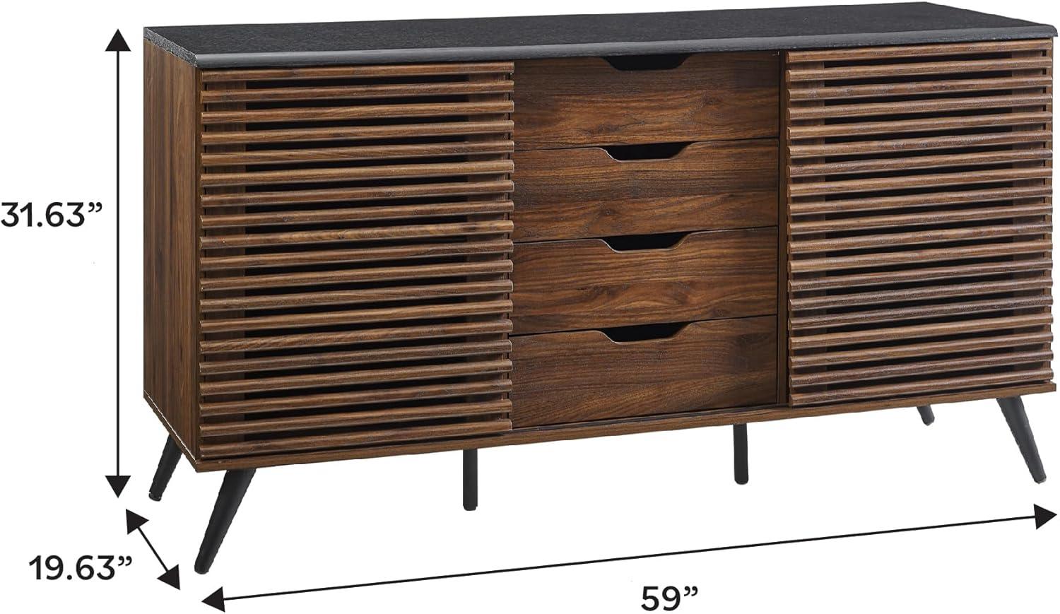 imageWalker Edison Modern 4 Drawer Sliding Door Cabinet Buffet Entryway Serving Storage Cabinet Doors Dining Room Console 59 Inch BlackDark WalnutDark Walnut