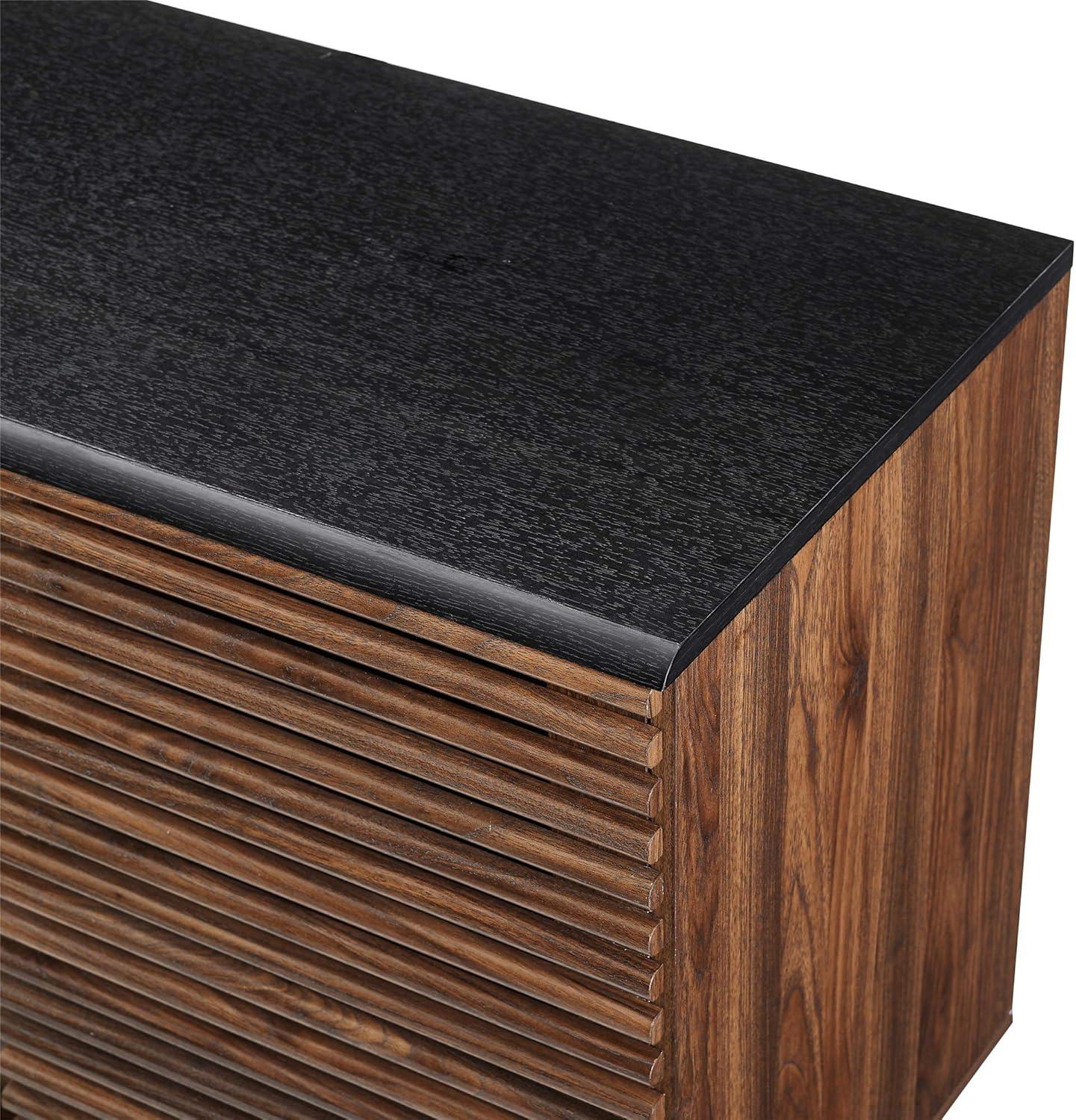 imageWalker Edison Modern 4 Drawer Sliding Door Cabinet Buffet Entryway Serving Storage Cabinet Doors Dining Room Console 59 Inch BlackDark WalnutDark Walnut