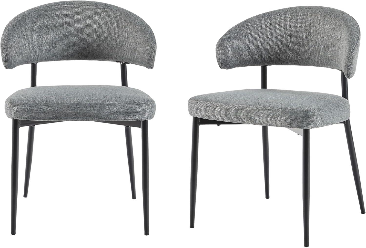 imageWalker Edison Modern Curved Back Upholstered Dining Chair with HighPerformance Woven Upholstery and Powder Coated Steel Base 2pk CharcoalCharcoal