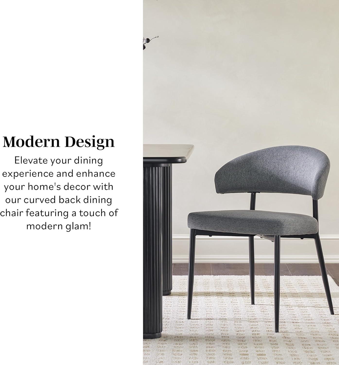 imageWalker Edison Modern Curved Back Upholstered Dining Chair with HighPerformance Woven Upholstery and Powder Coated Steel Base 2pk CharcoalCharcoal