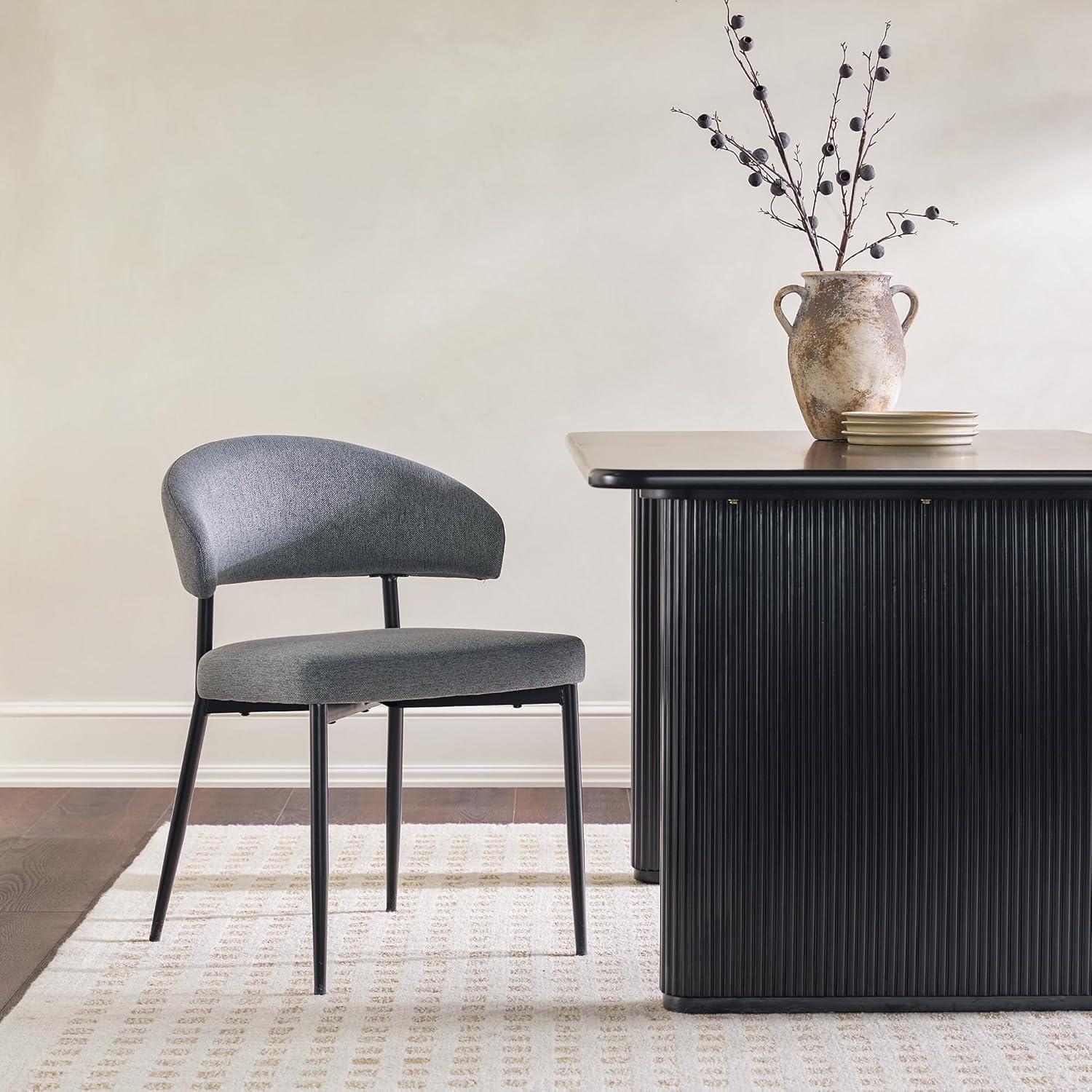 imageWalker Edison Modern Curved Back Upholstered Dining Chair with HighPerformance Woven Upholstery and Powder Coated Steel Base 2pk CharcoalCharcoal