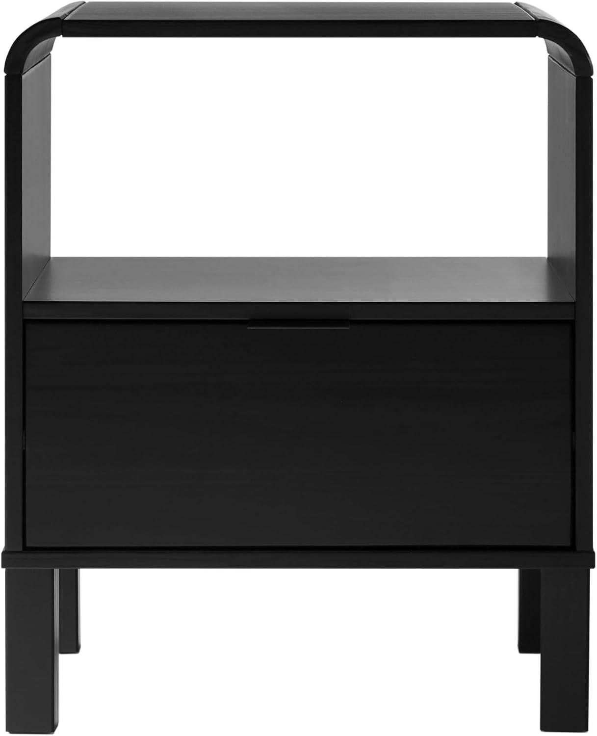 imageWalker Edison Modern CurvedTop Solid Wood 1Drawer Nightstand with Open Cubby 24 Inch BrownBlack
