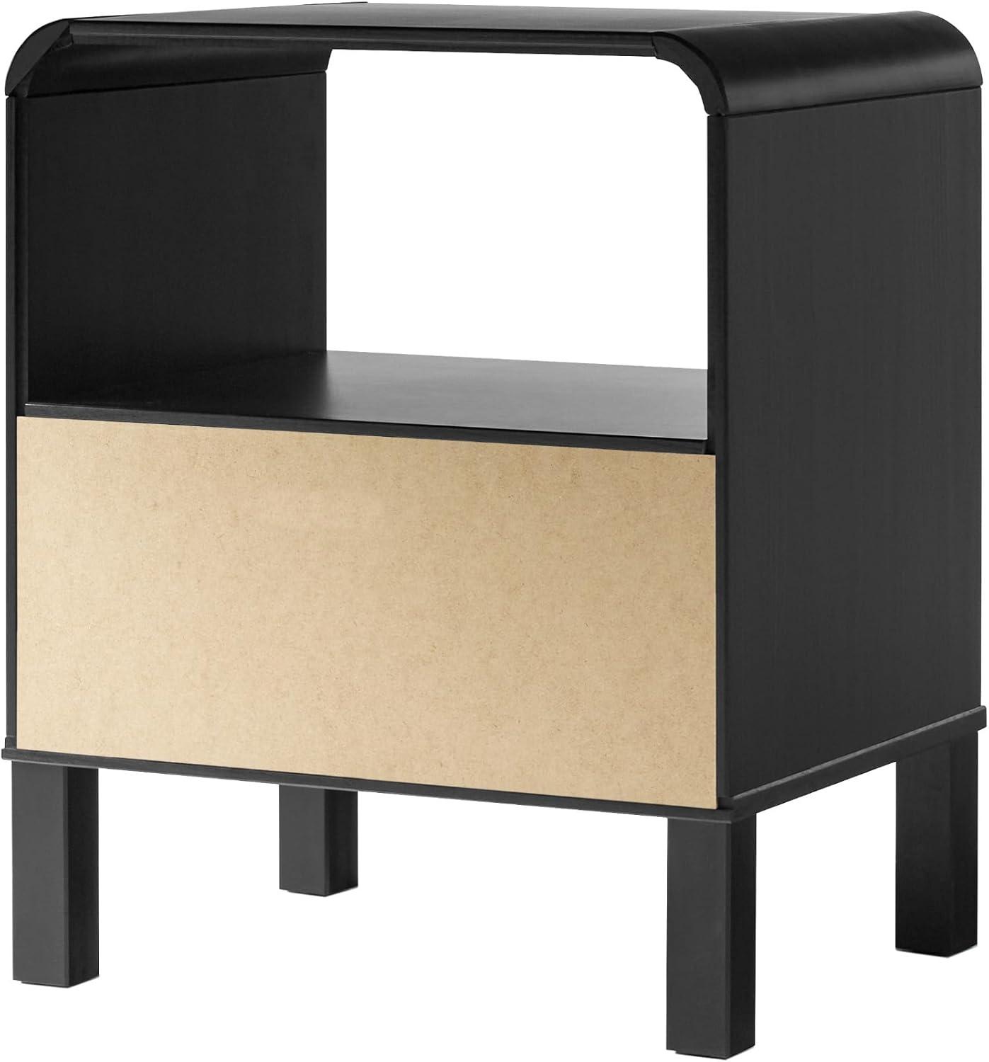 imageWalker Edison Modern CurvedTop Solid Wood 1Drawer Nightstand with Open Cubby 24 Inch BrownBlack