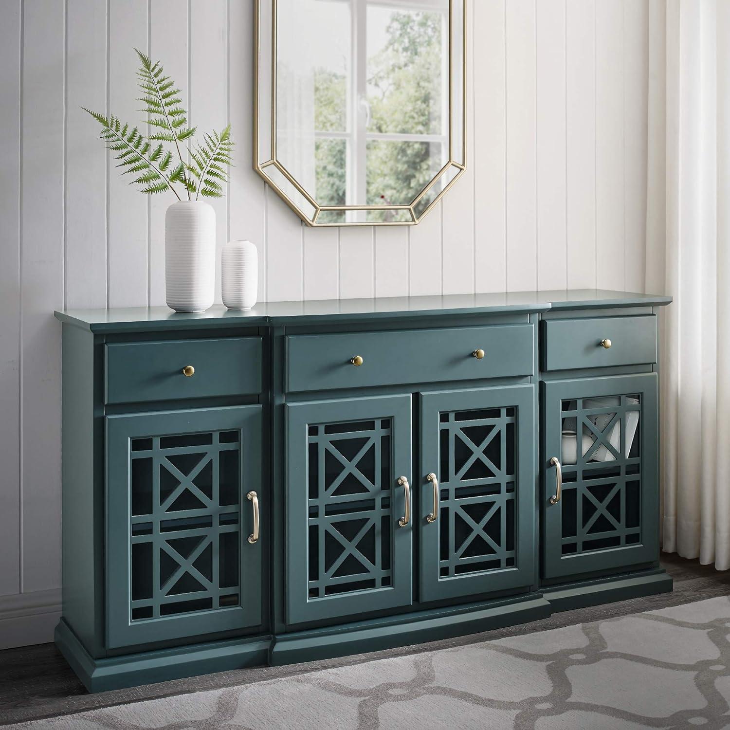 imageWalker Edison Modern Wood Glass Door Buffet Sideboard Living RoomEntryway Serving Storage Cabinet DoorsDining Room Console 60 Inch Dark TealDark Teal