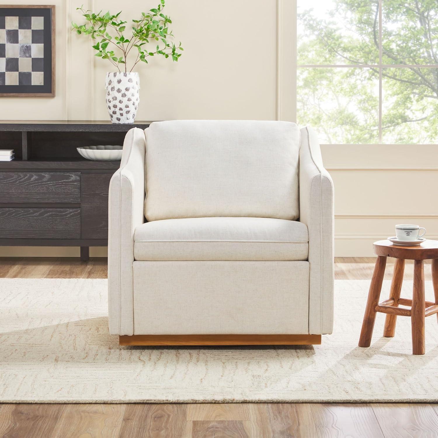 imageWalker Edison Nash Modern Farmhouse Linen Swivel Accent Chair CreamCream