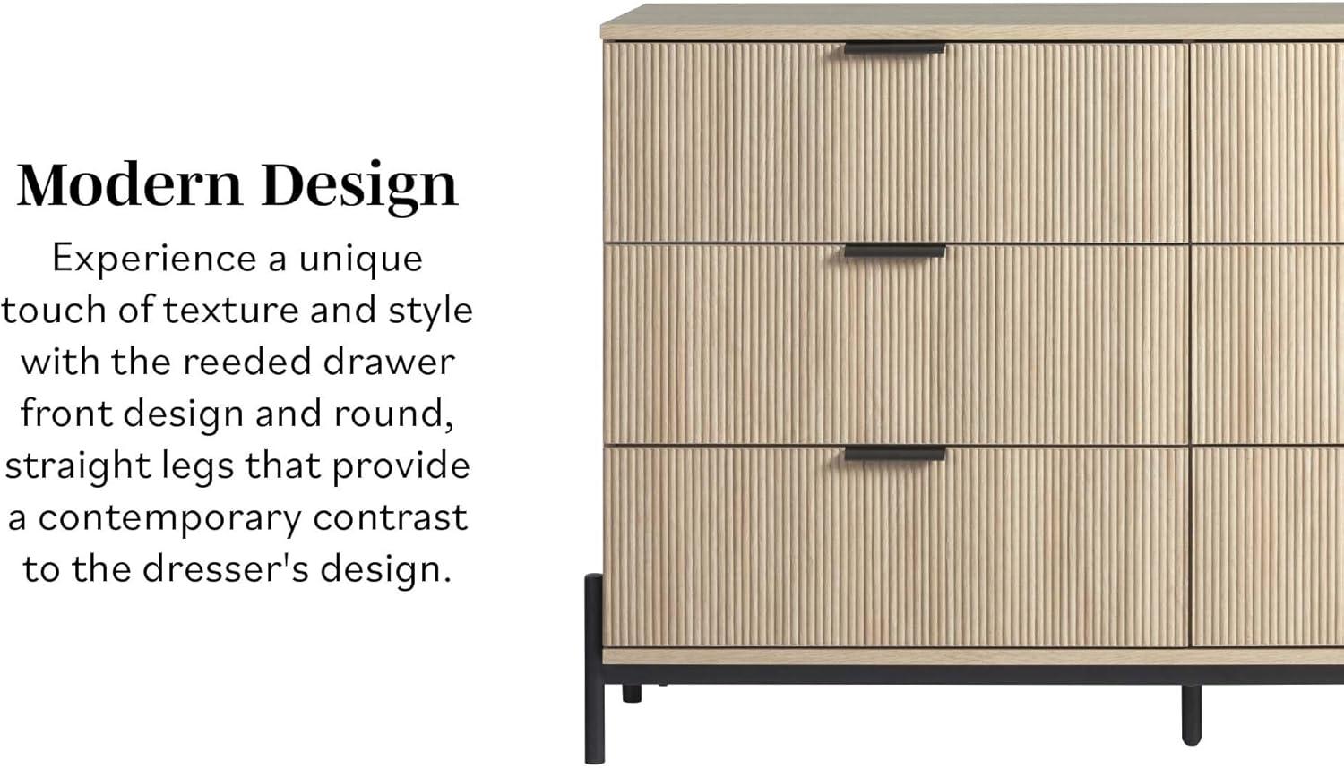 imageWalker Edison Paris Modern ReededDrawer Nightstand with Open Storage 24 Inch MochaCoastal Oak