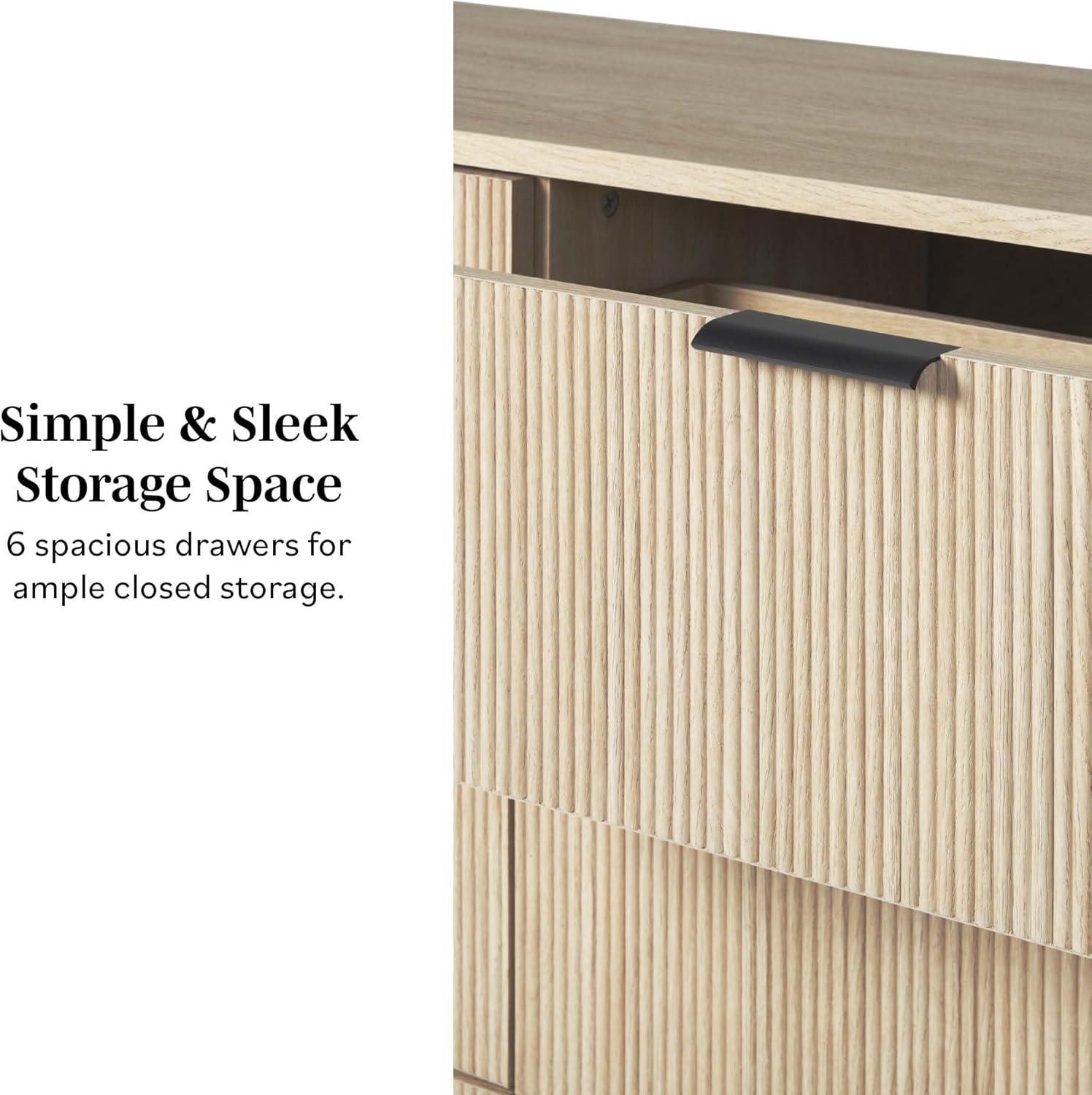 imageWalker Edison Paris Modern ReededDrawer Nightstand with Open Storage 24 Inch MochaCoastal Oak