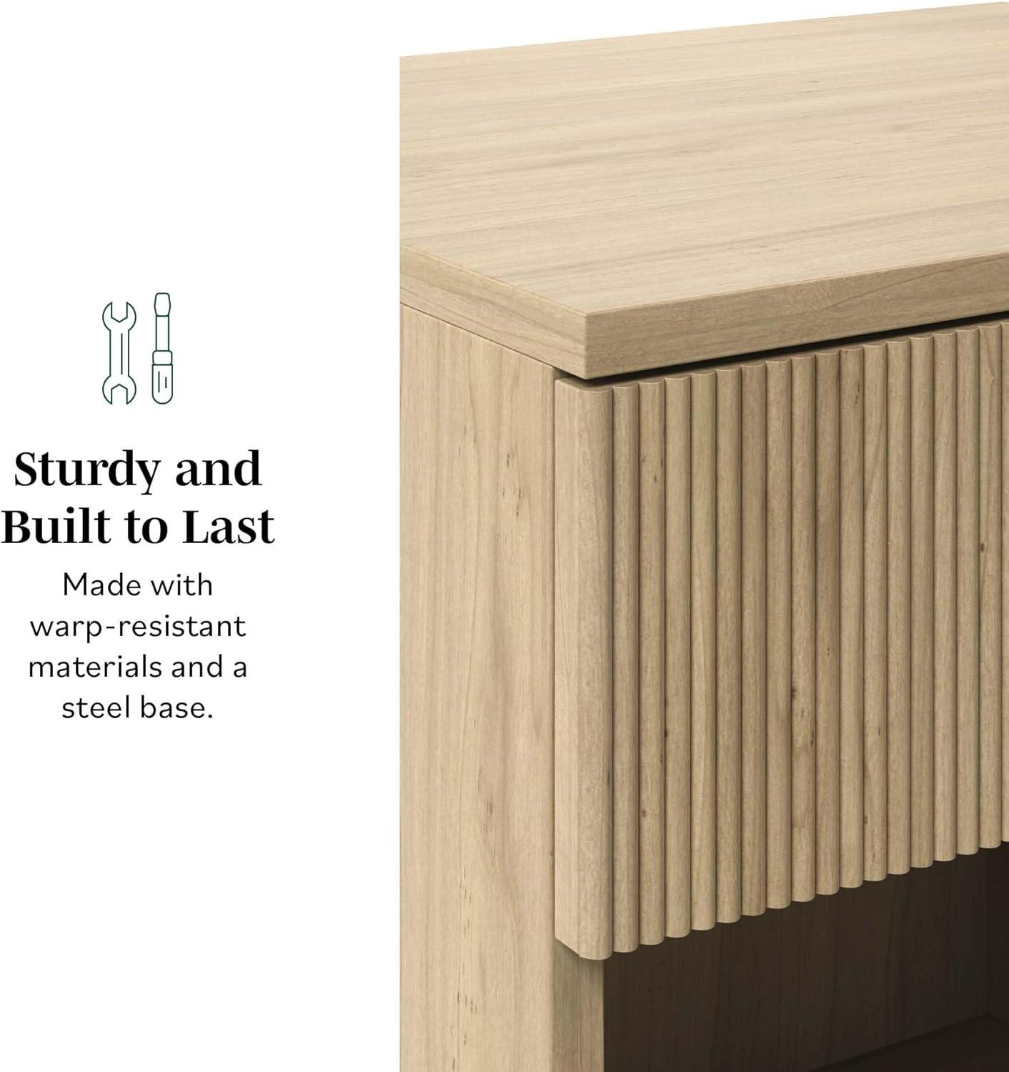 imageWalker Edison Paris Modern ReededDrawer Nightstand with Open Storage 24 Inch MochaCoastal Oak