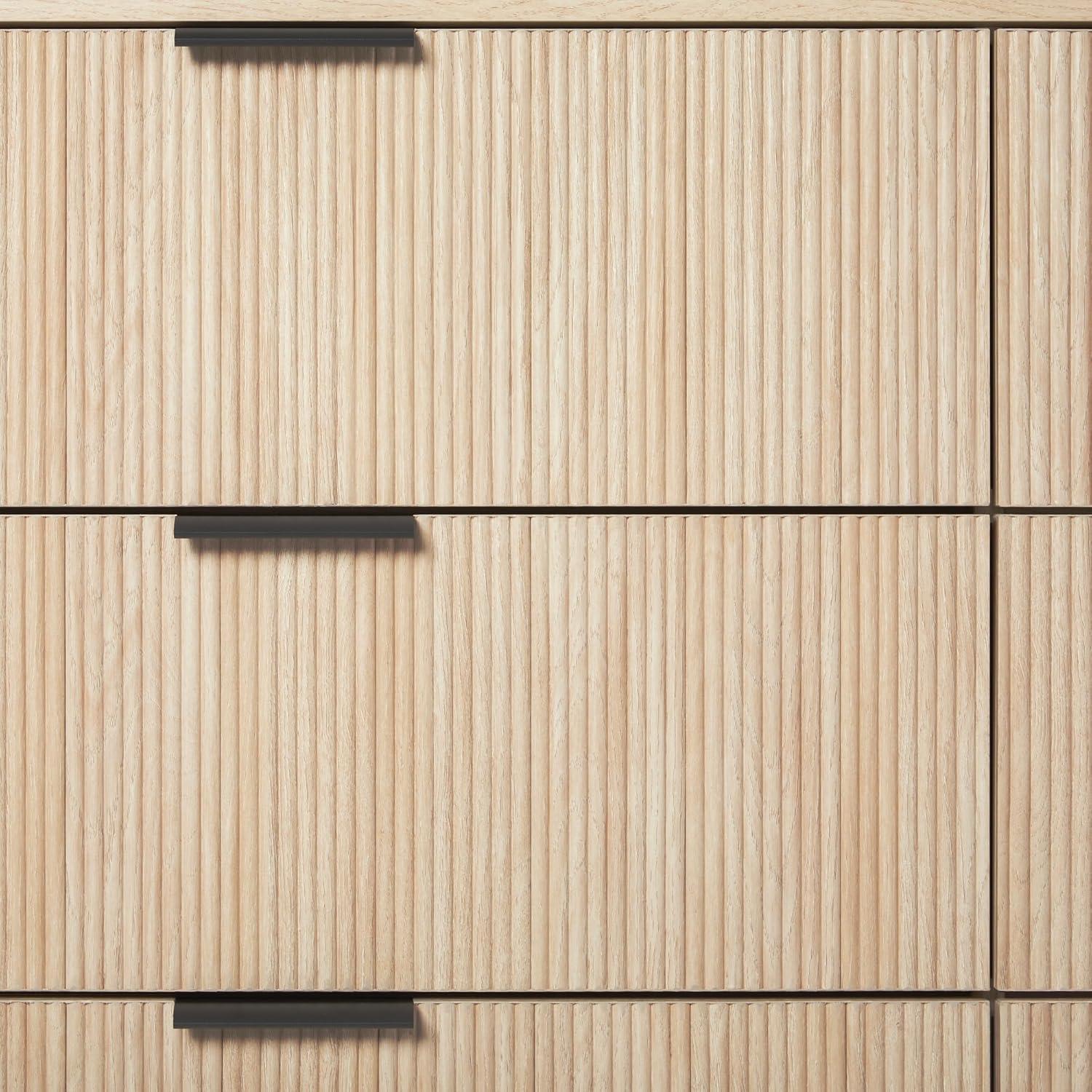 imageWalker Edison Paris Modern ReededDrawer Nightstand with Open Storage 24 Inch MochaCoastal Oak