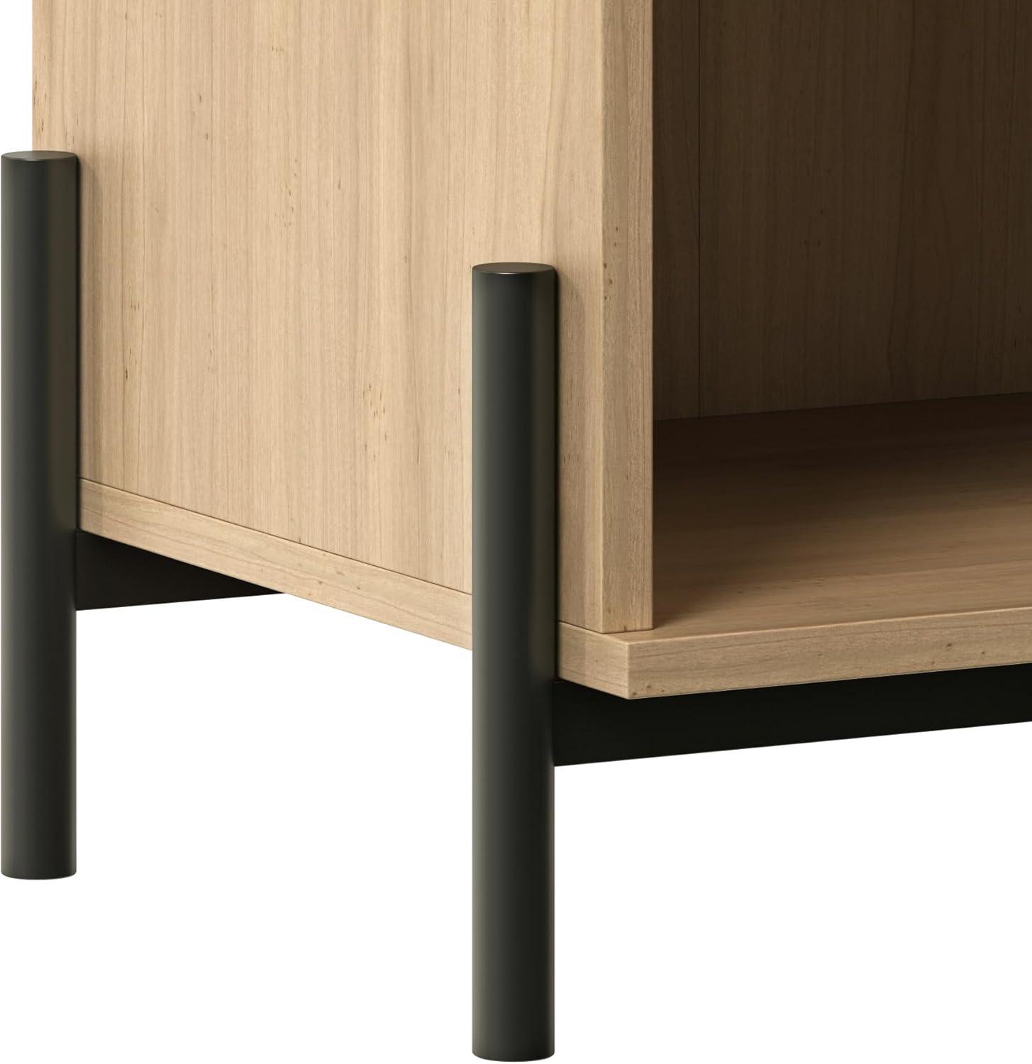 imageWalker Edison Paris Modern ReededDrawer Nightstand with Open Storage 24 Inch MochaCoastal Oak