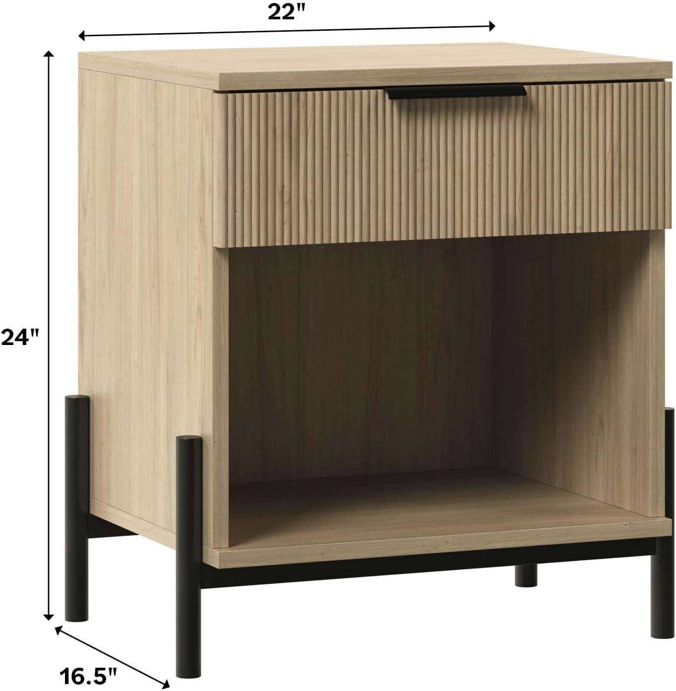 imageWalker Edison Paris Modern ReededDrawer Nightstand with Open Storage 24 Inch MochaCoastal Oak