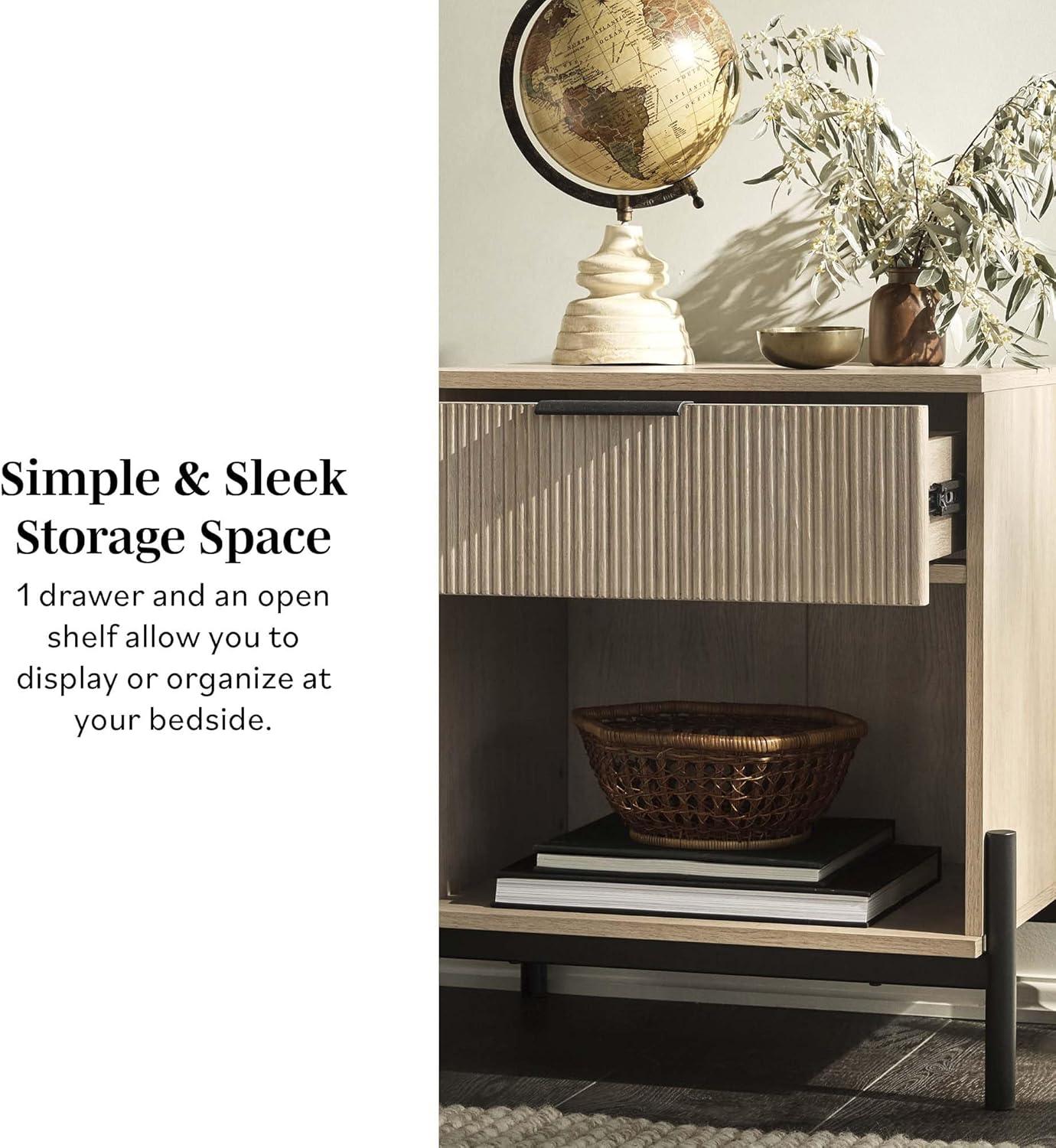 imageWalker Edison Paris Modern ReededDrawer Nightstand with Open Storage 24 Inch MochaCoastal Oak