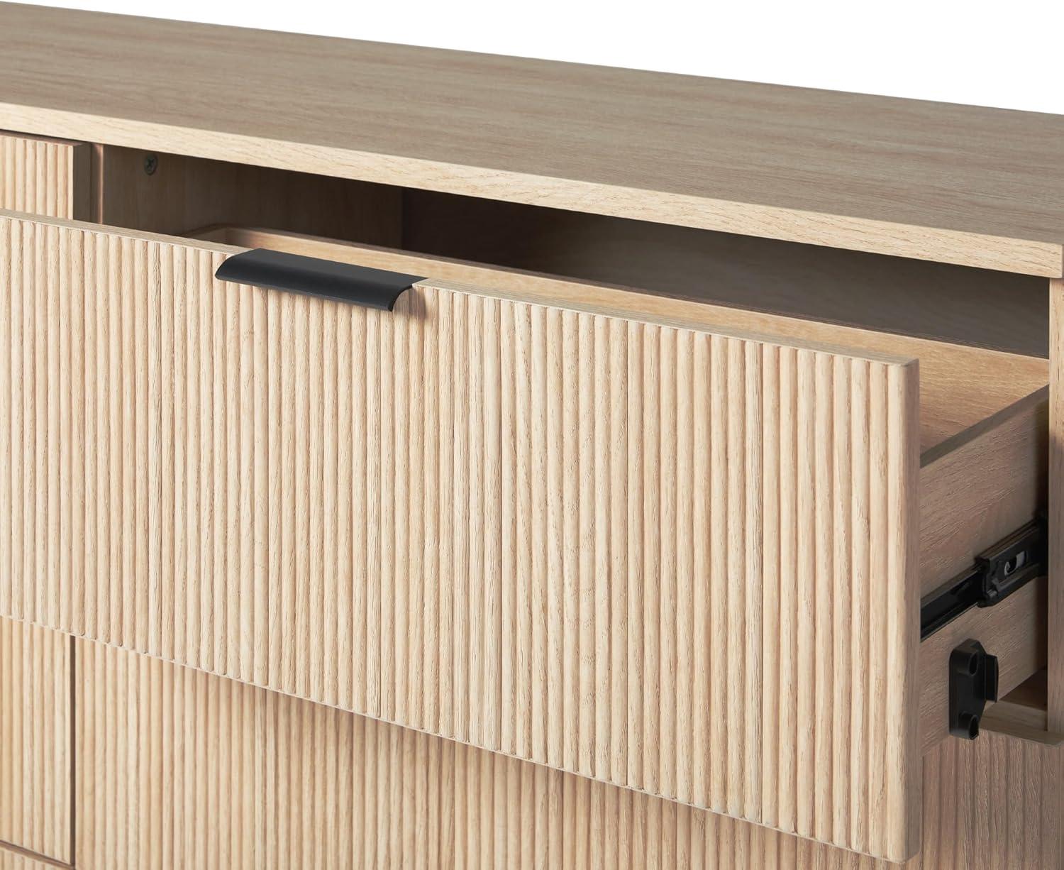 imageWalker Edison Paris Modern ReededDrawer Nightstand with Open Storage 24 Inch MochaCoastal Oak