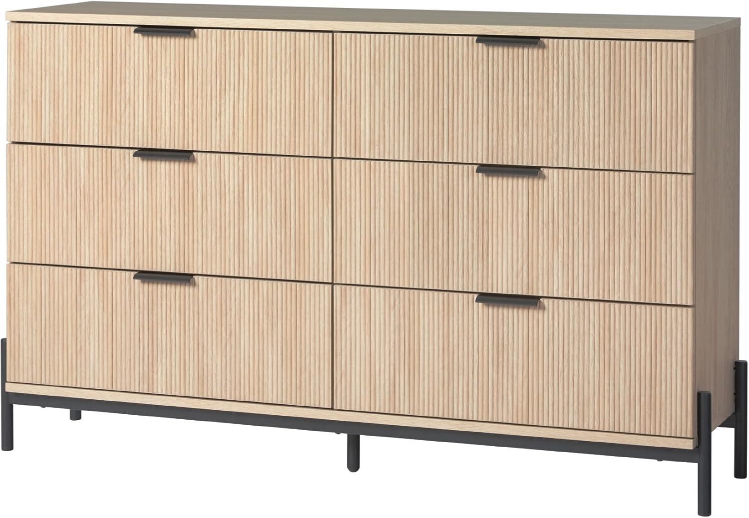 imageWalker Edison Paris Modern ReededDrawer Nightstand with Open Storage 24 Inch MochaCoastal Oak