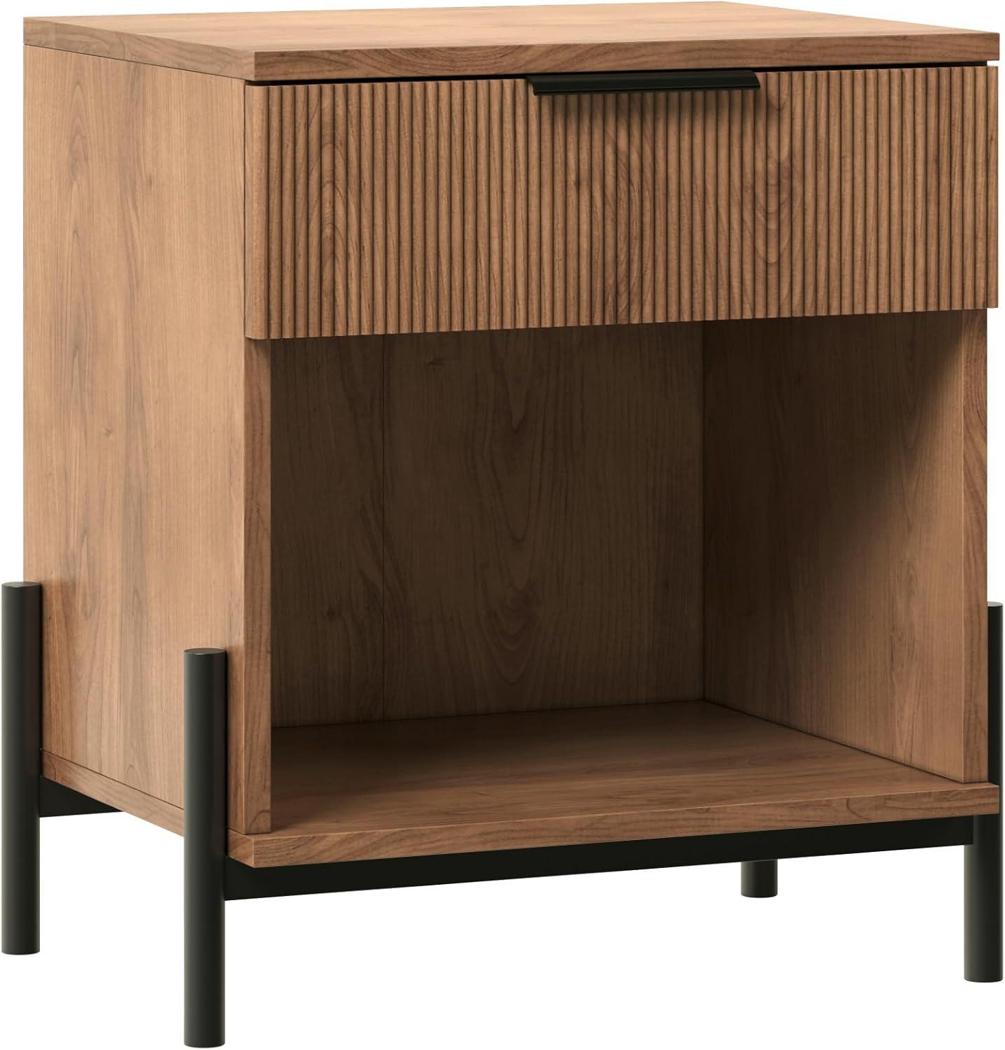 imageWalker Edison Paris Modern ReededDrawer Nightstand with Open Storage 24 Inch MochaMocha