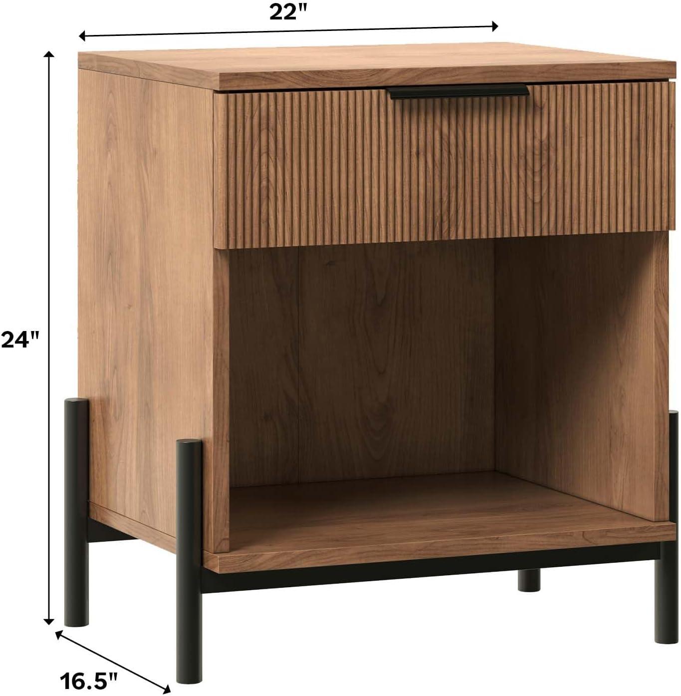 imageWalker Edison Paris Modern ReededDrawer Nightstand with Open Storage 24 Inch MochaMocha