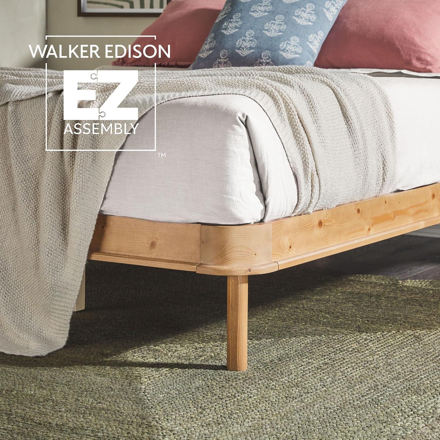 imageWalker Edison Queen Contemporary Solid Wood Bed Curved Upholstered Headboard Platform Bed No Box Spring Required Queen Size English OakGreyEnglish Oak