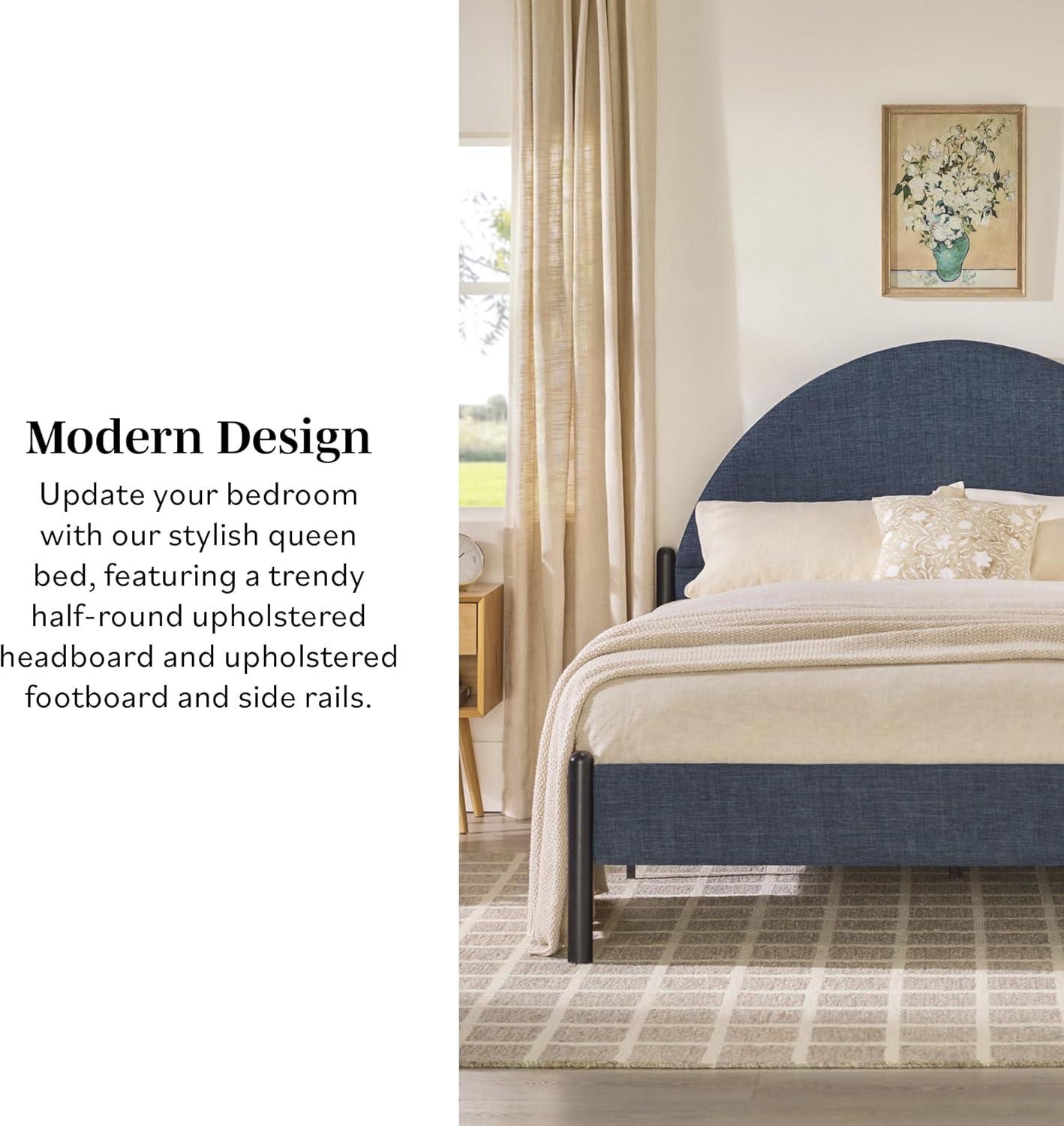 imageWalker Edison Queen Modern Curved UpholsteredHeadboard Bed Queen Size GreyBlue