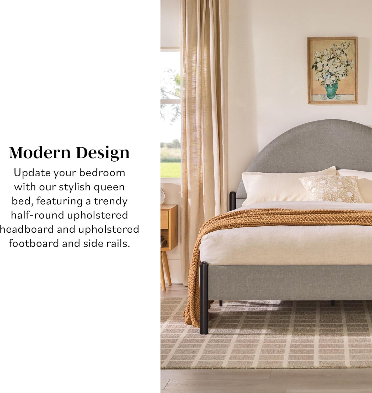 imageWalker Edison Queen Modern Curved UpholsteredHeadboard Bed Queen Size GreyGrey