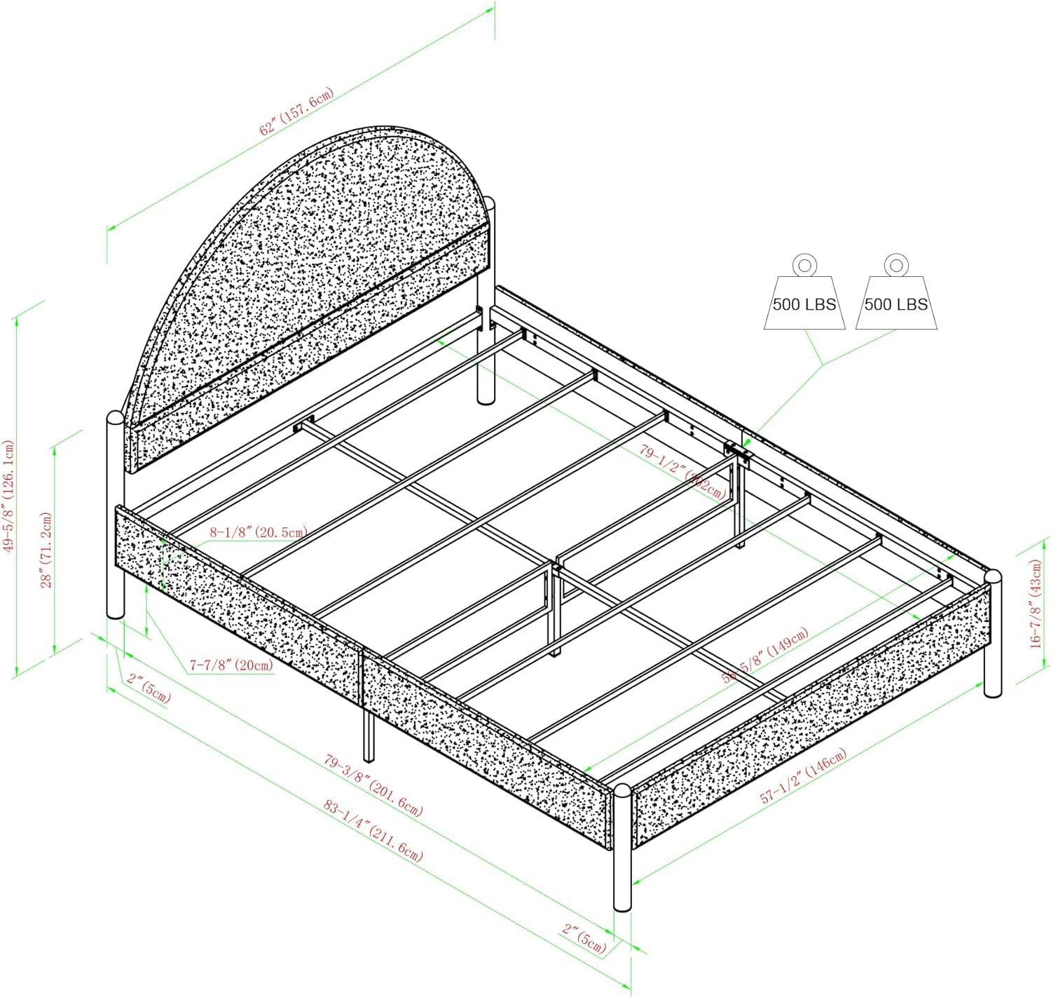 imageWalker Edison Queen Modern Curved UpholsteredHeadboard Bed Queen Size GreyGrey