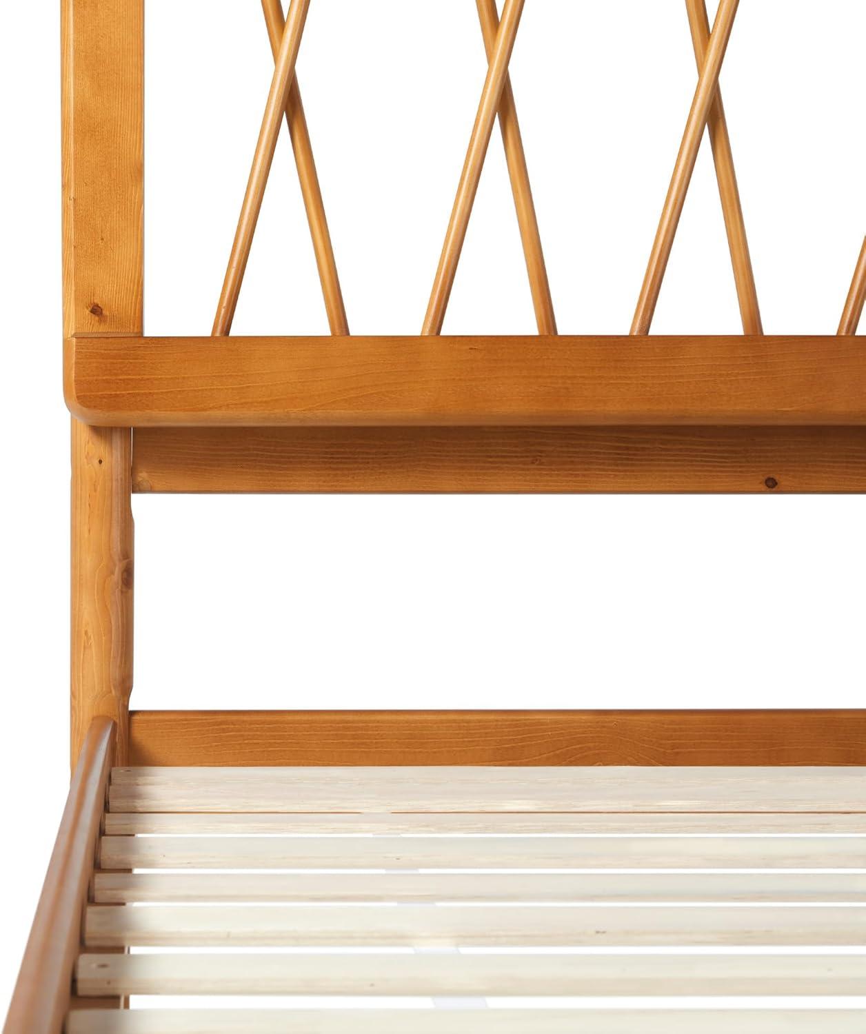 imageWalker Edison Queen Transitional Geometric X Pattern Headboard Solid Wood Bed Queen Size CaramelCaramel
