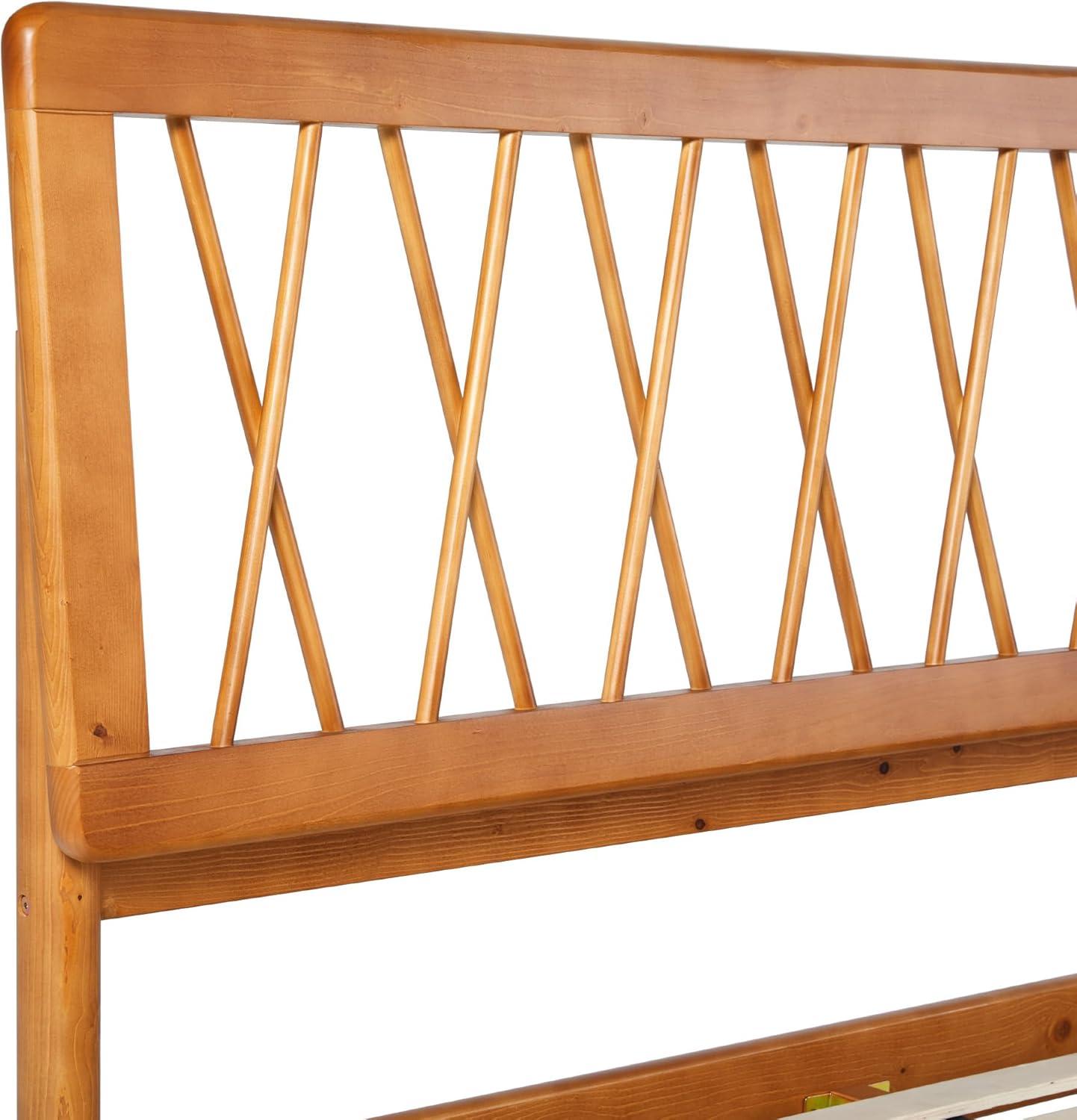 imageWalker Edison Queen Transitional Geometric X Pattern Headboard Solid Wood Bed Queen Size CaramelCaramel