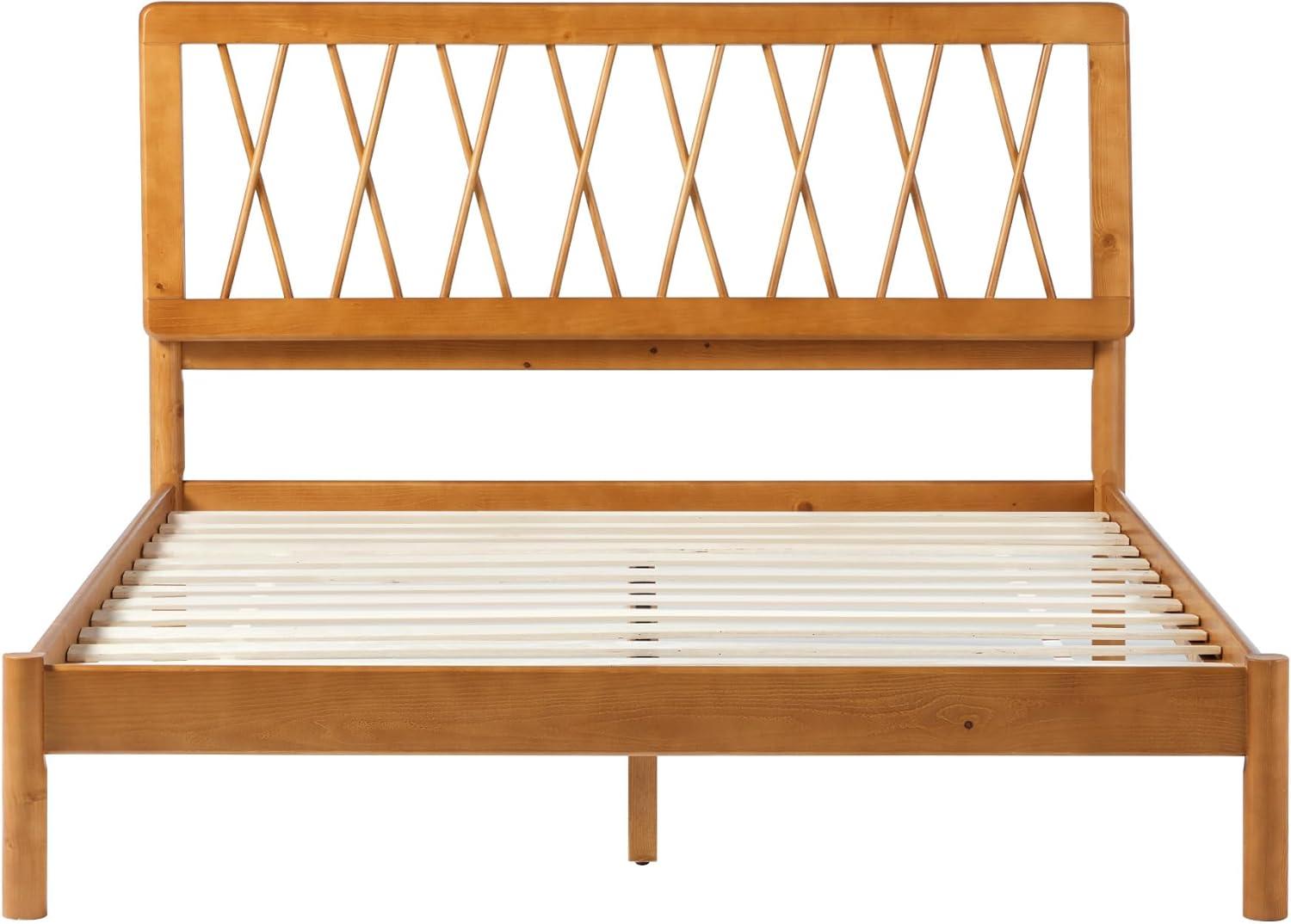 imageWalker Edison Queen Transitional Geometric X Pattern Headboard Solid Wood Bed Queen Size CaramelCaramel