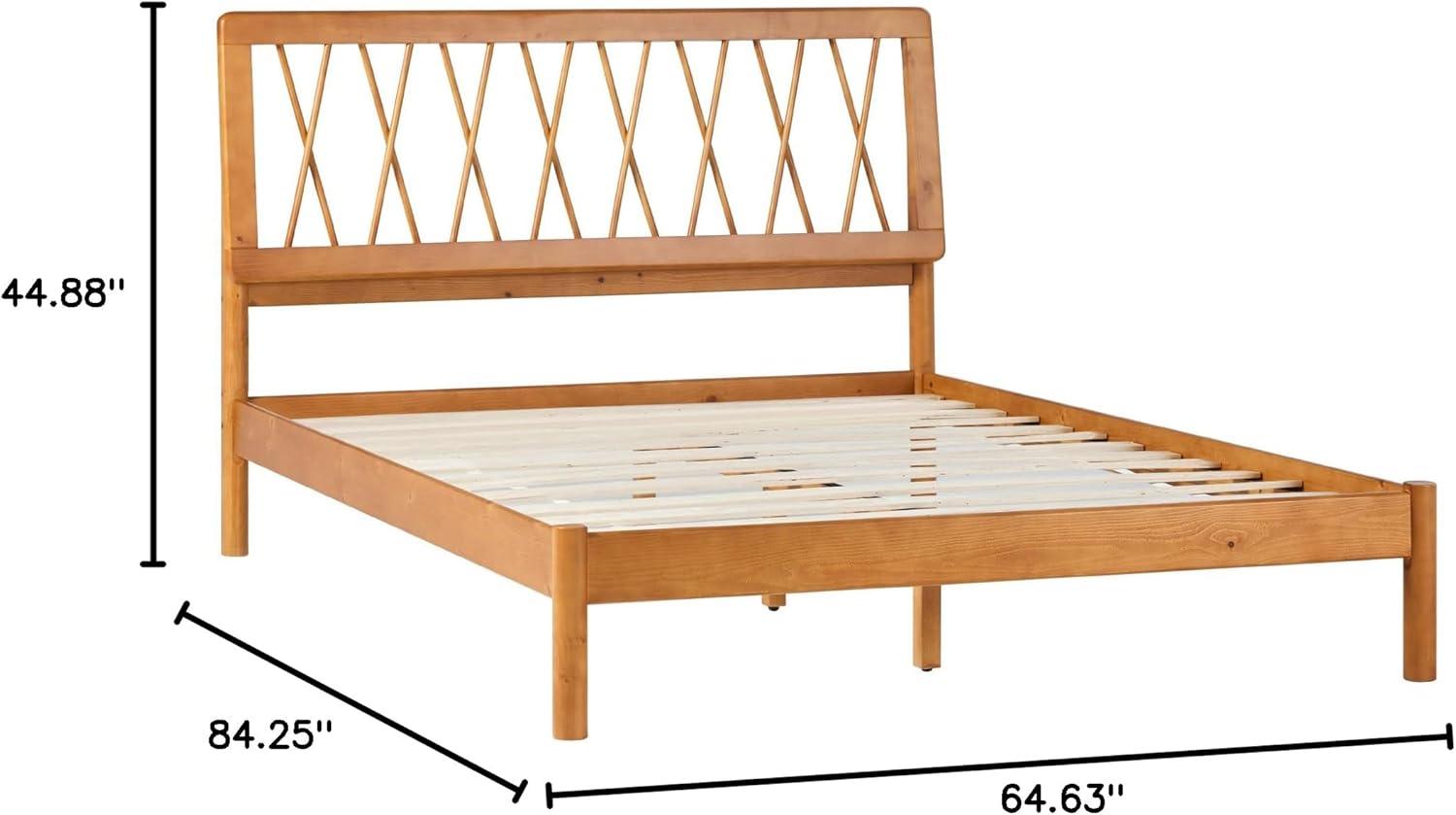 imageWalker Edison Queen Transitional Geometric X Pattern Headboard Solid Wood Bed Queen Size CaramelCaramel