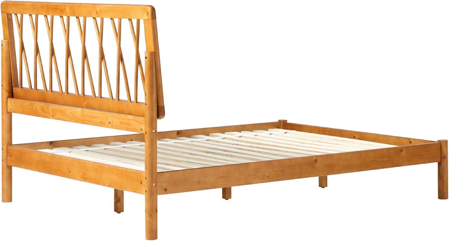 imageWalker Edison Queen Transitional Geometric X Pattern Headboard Solid Wood Bed Queen Size CaramelCaramel