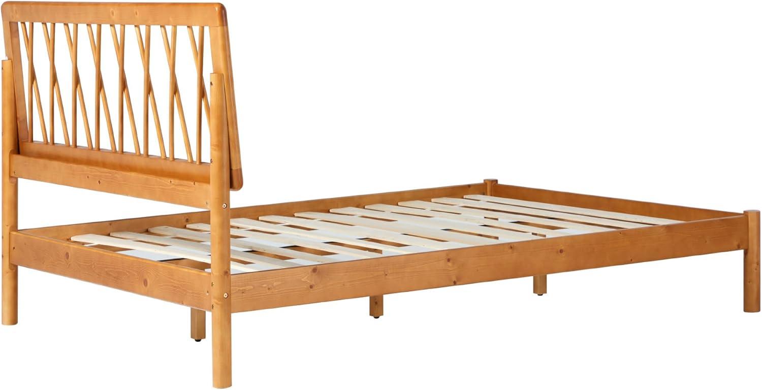 imageWalker Edison Queen Transitional Geometric X Pattern Headboard Solid Wood Bed Queen Size CaramelCaramel