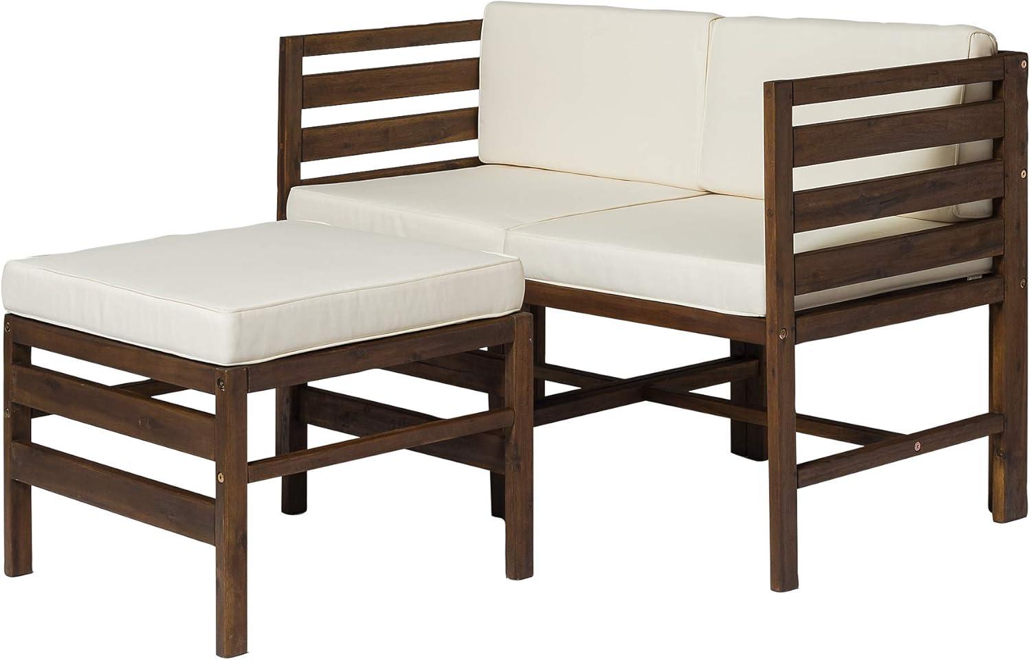 imageWalker Edison Ravello Contemporary 3 Piece Acacia Wood Outdoor Modular Chat Set with Cushions Set of 3 Dark BrownDark Brown