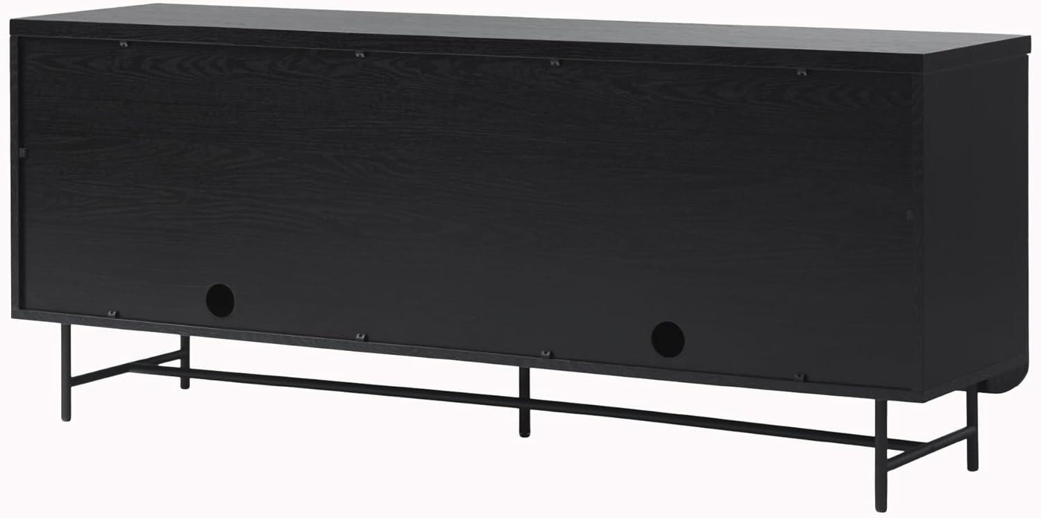 imageWalker Edison Reema Fluted 4Door Kitchen Sideboard Buffet Console 69 Inch Coastal OakBlack