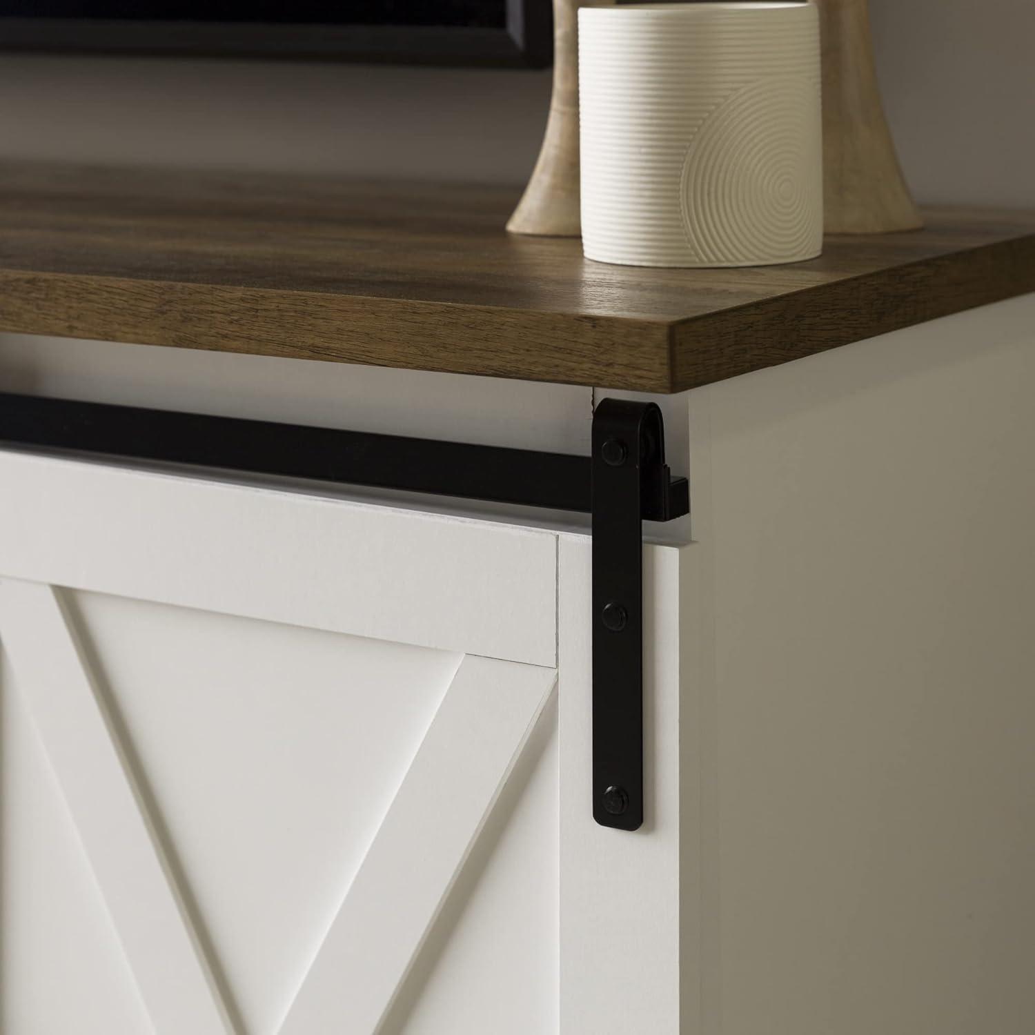 imageWalker Edison Richmond Modern Farmhouse Sliding Barn Door Stand for TVs up to 65 Inches Without Fireplace Rustic OakWhite and Rustic Oak