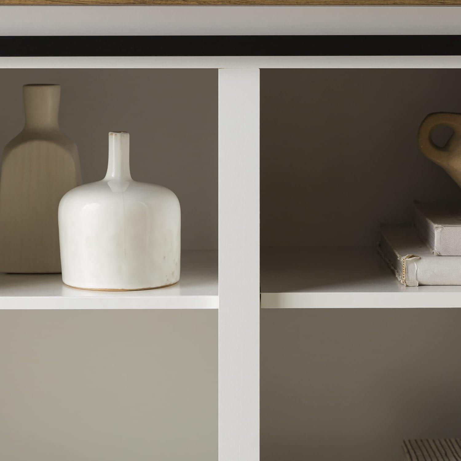 imageWalker Edison Richmond Modern Farmhouse Sliding Barn Door Stand for TVs up to 65 Inches Without Fireplace Rustic OakWhite and Rustic Oak