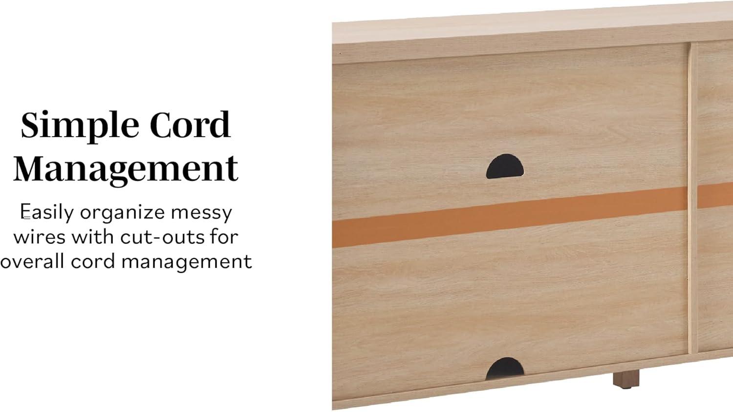 imageWalker Edison Sasha 4Door Reeded Sideboard Buffet with Cord Management 70 Inch Coastal OakCoastal Oak