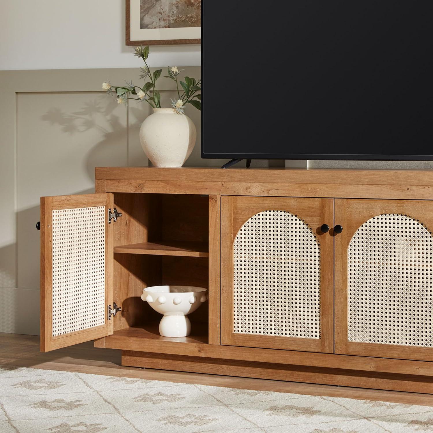 imageWalker Edison Sasha 4Door Reeded Sideboard Buffet with Cord Management 70 Inch Coastal OakEnglish Oak