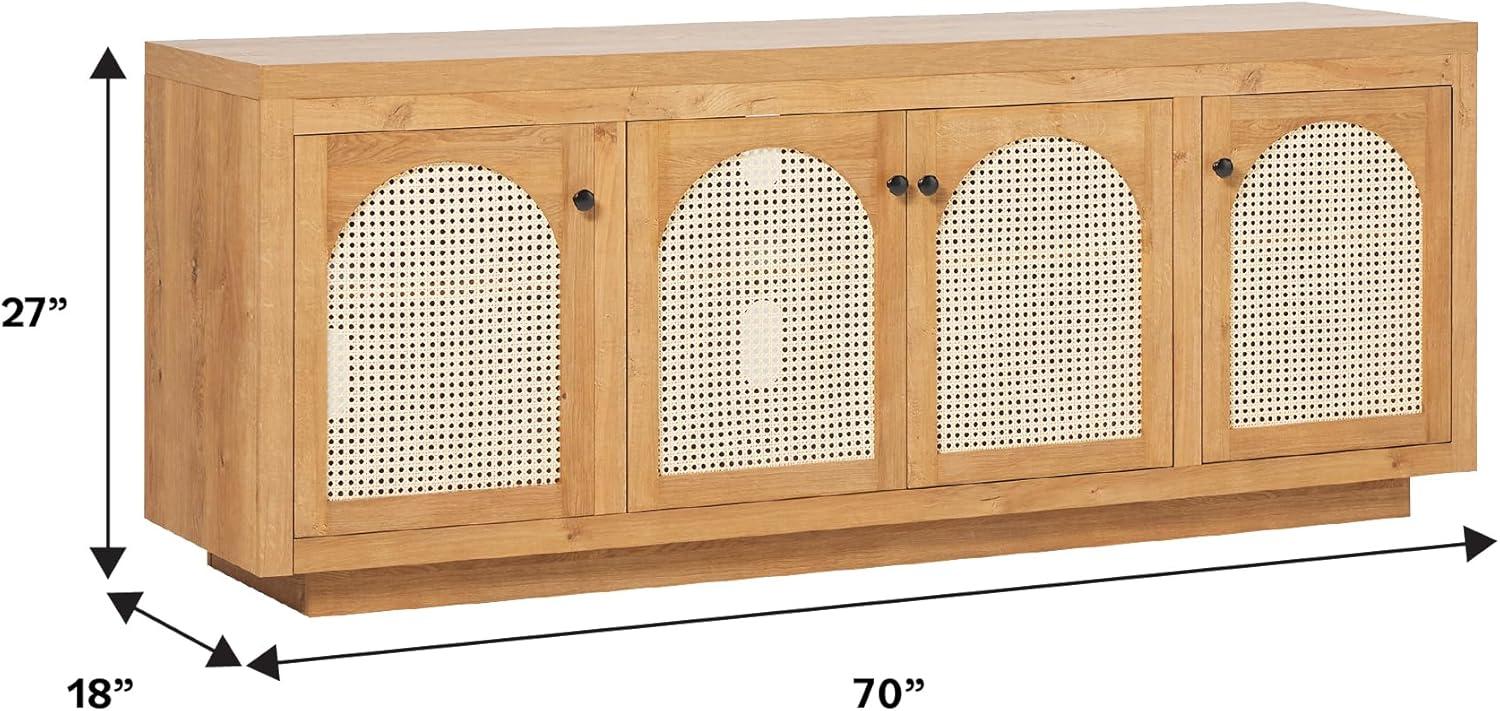 imageWalker Edison Sasha 4Door Reeded Sideboard Buffet with Cord Management 70 Inch Coastal OakEnglish Oak